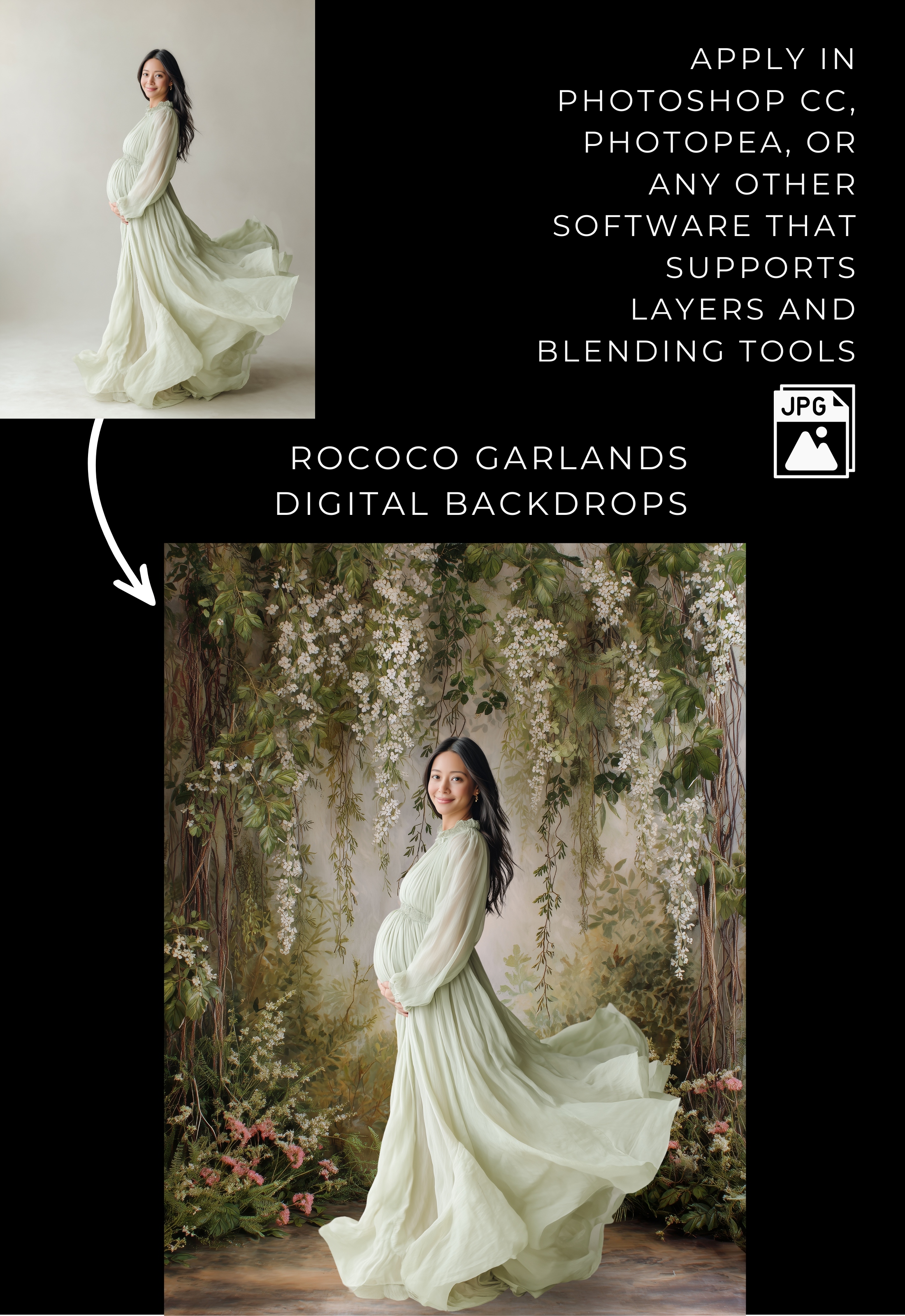 Rococo Garlands Floral Digital Backdrops