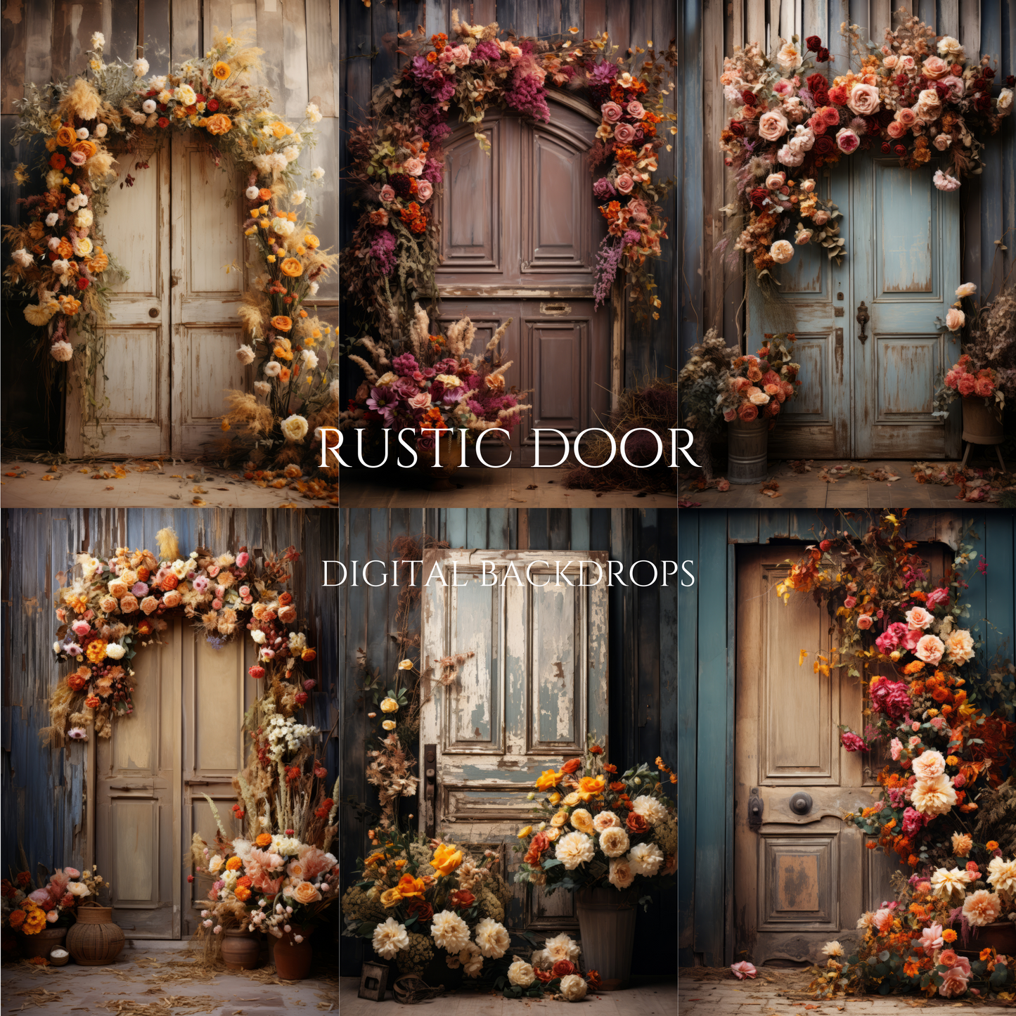 Rustic Floral Door Digital Backdrops