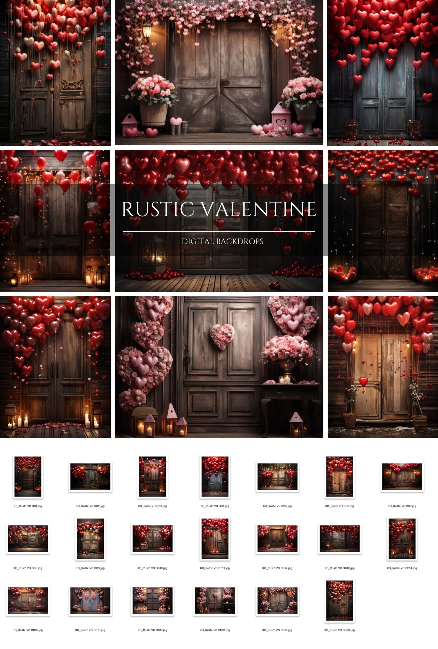 Rustic Valentine Wooden Door Digital Backdrops