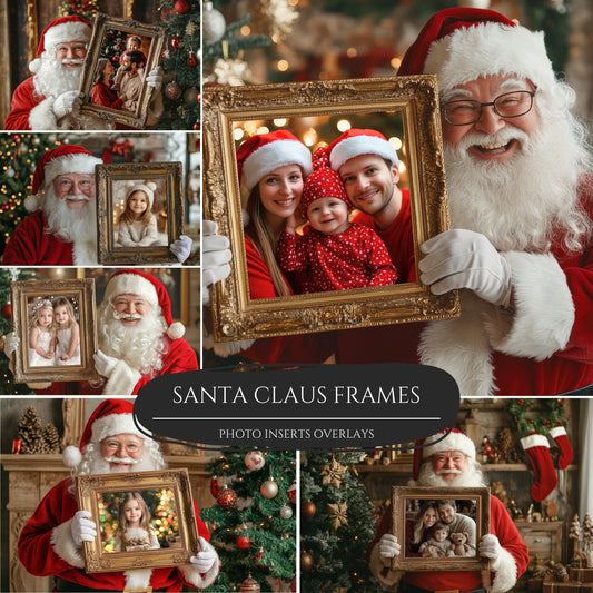 Santa Claus Photo Frame Insert PNG Overlay Christmas Backdrop