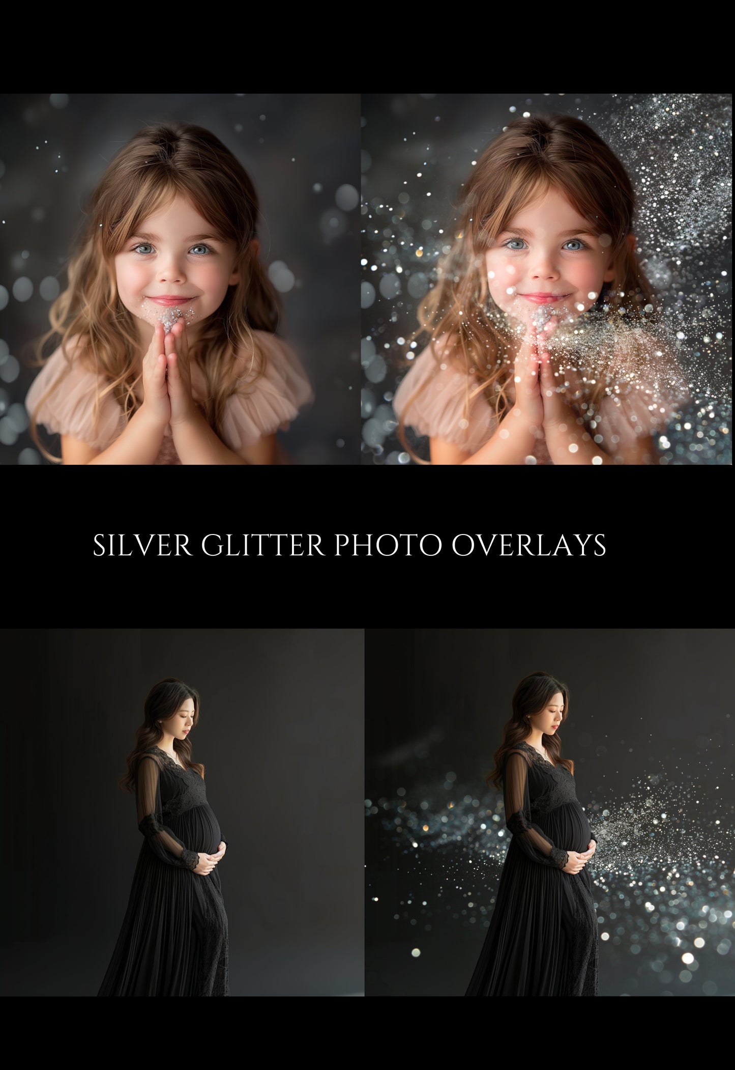 Silver Glitter Photo Overlays Photoshop Effect for Composite Photography