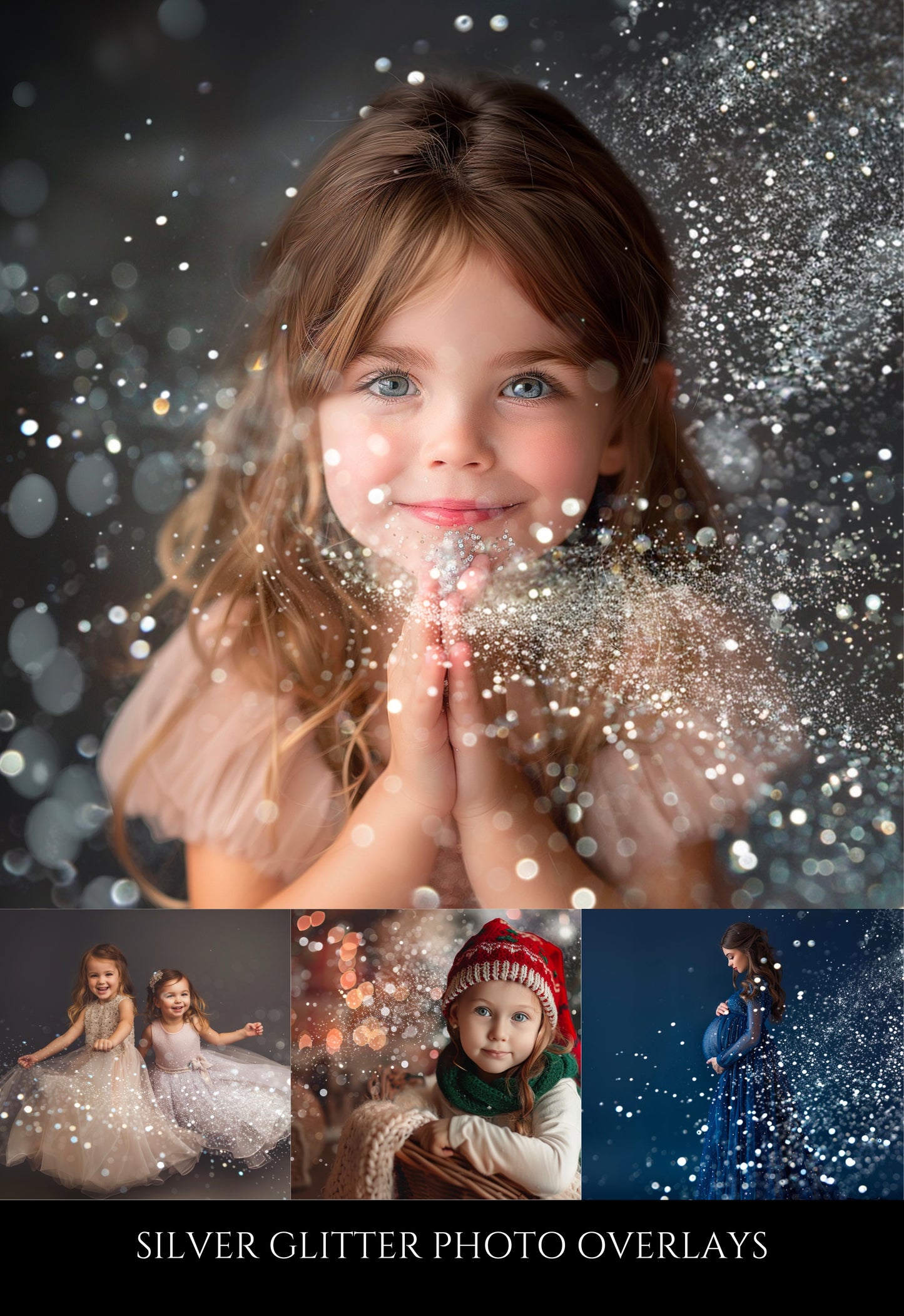 Silver Glitter Photo Overlays Photoshop Effect for Composite Photography