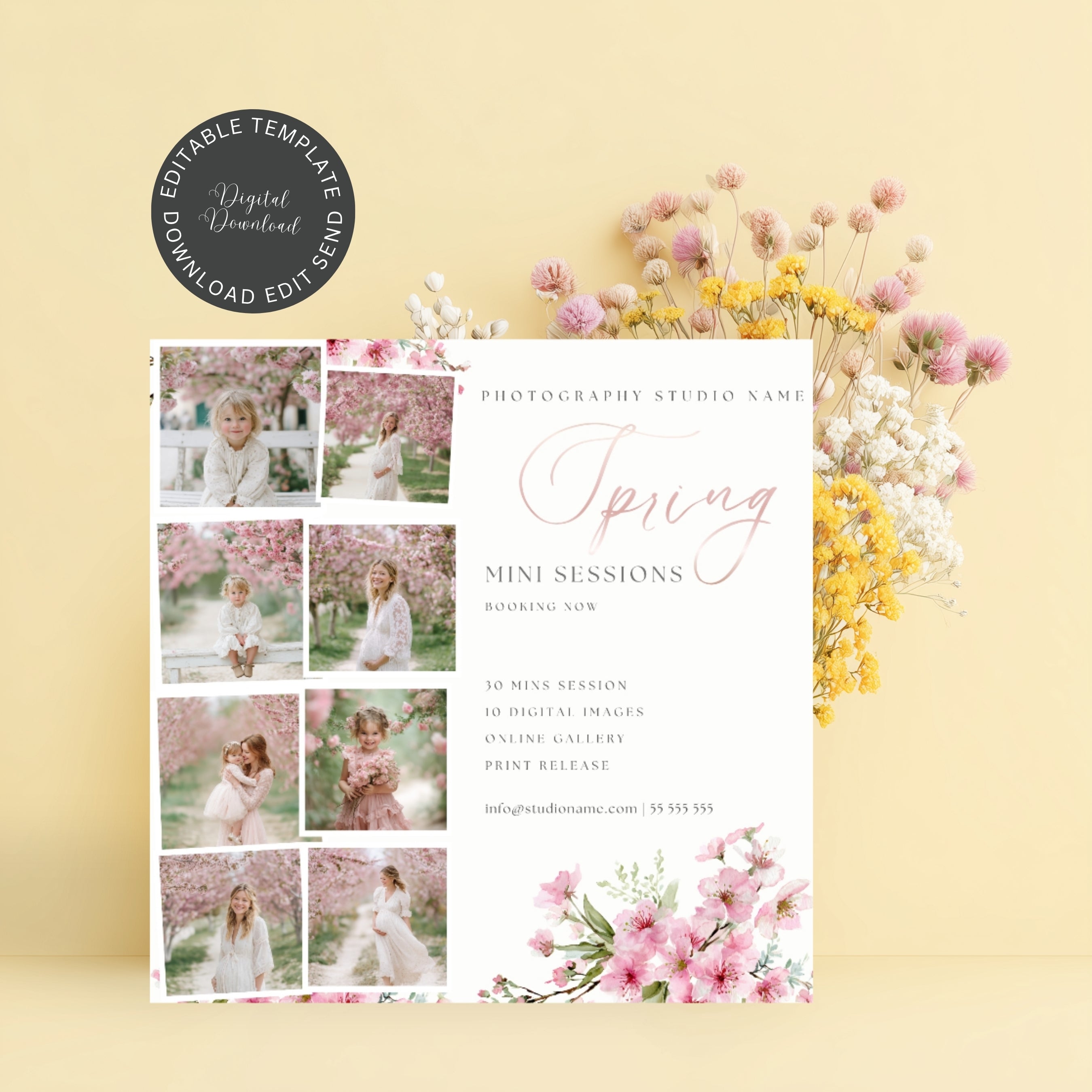 Spring Blossom Mini Session Photography Editable Template Bundle Set