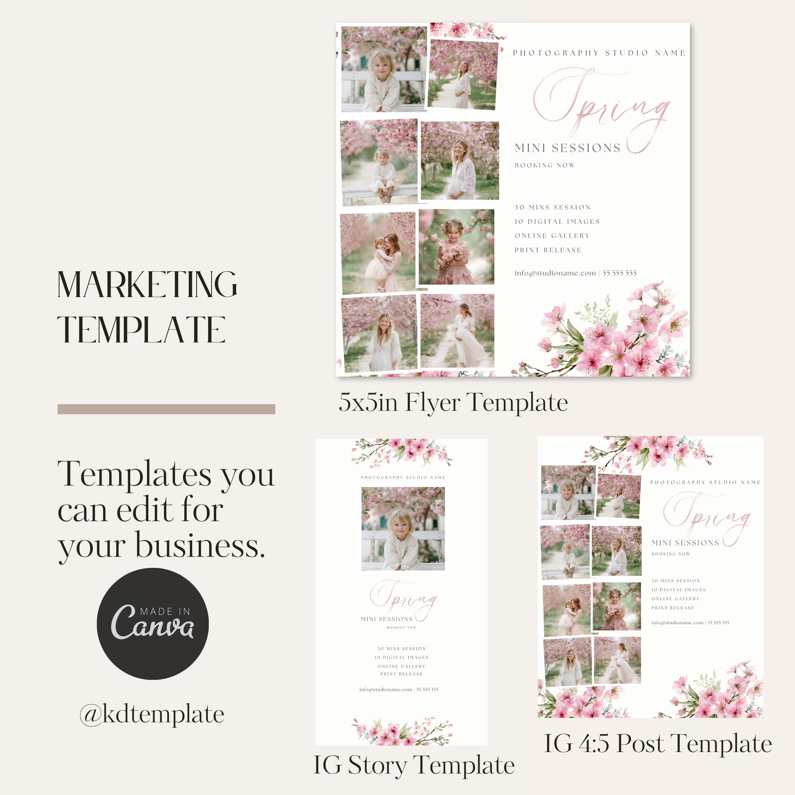Spring Blossom Mini Session Photography Editable Template Bundle Set