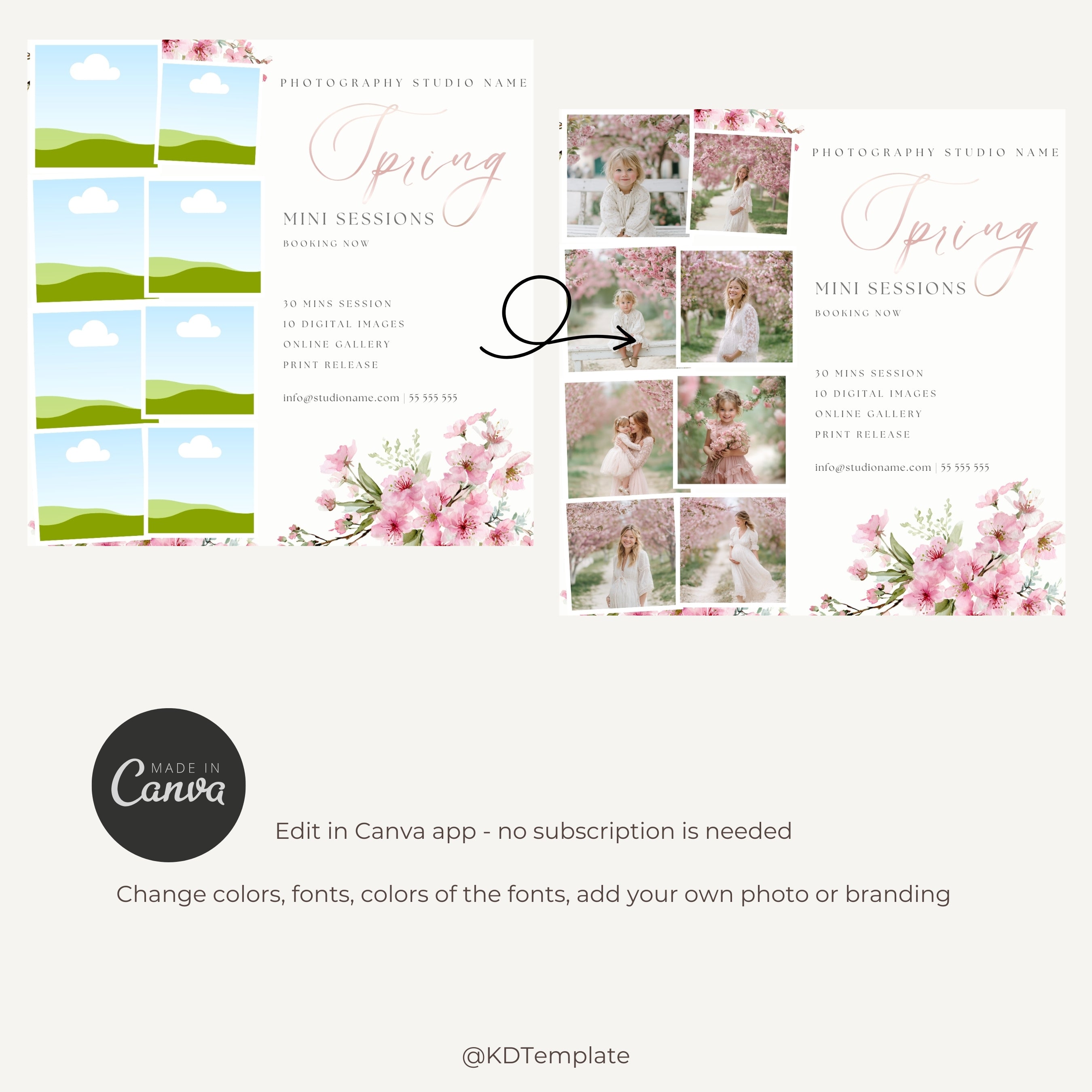 Spring Blossom Mini Session Photography Editable Template Bundle Set