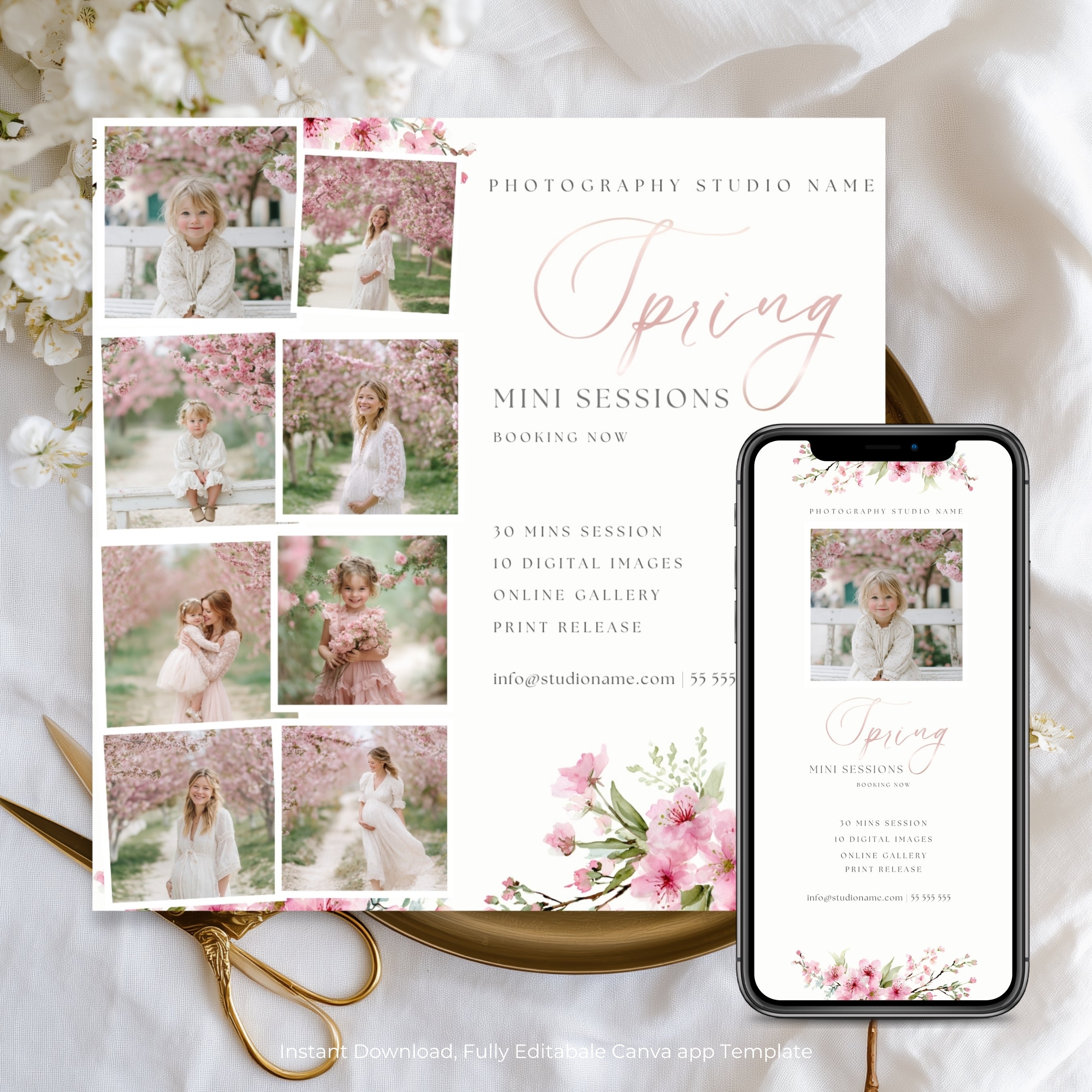 Spring Blossom Mini Session Photography Editable Template Bundle Set