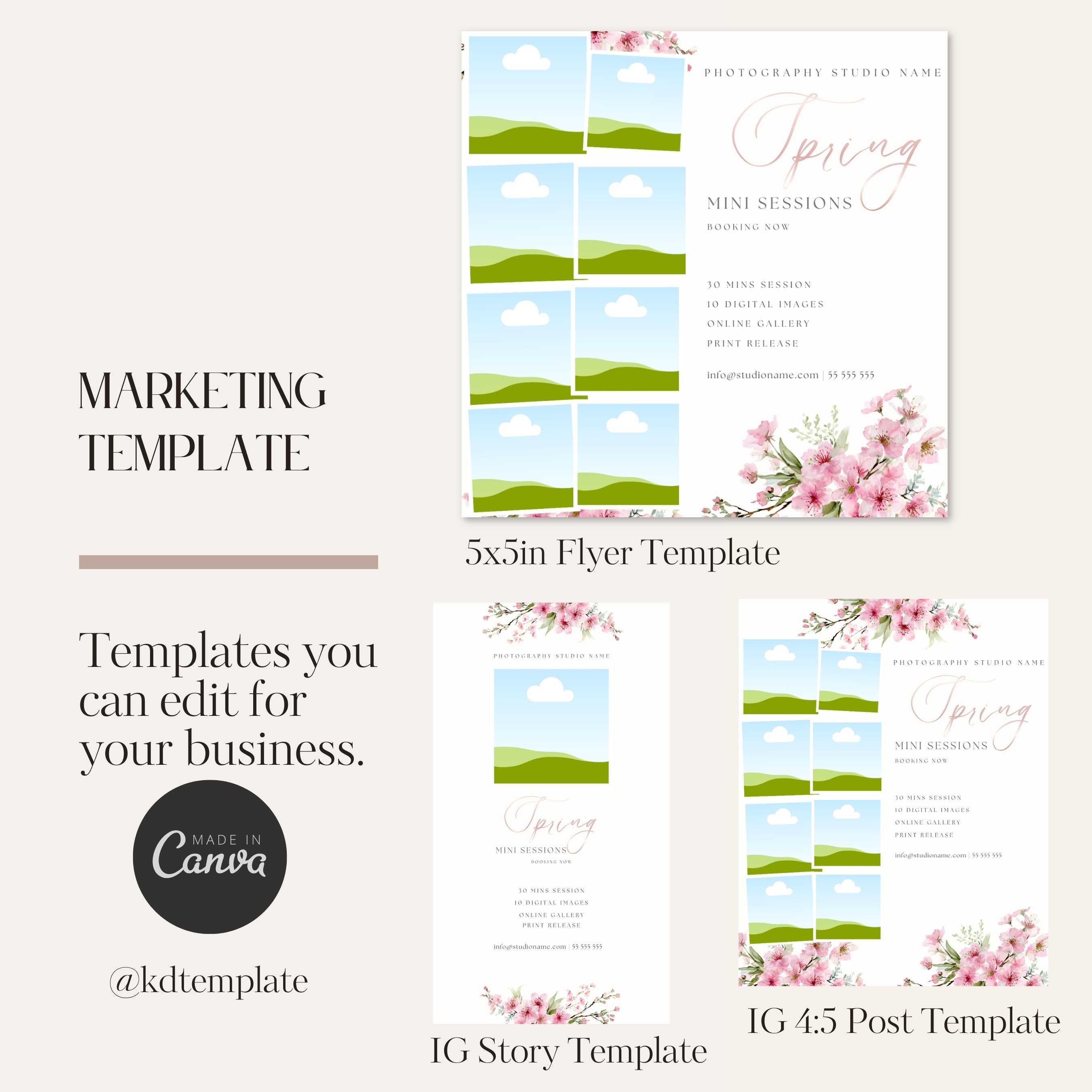 Spring Blossom Mini Session Photography Editable Template Bundle Set