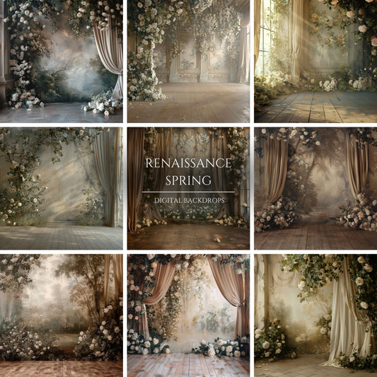 Beige Renaissance Spring Floral Digital Backdrops