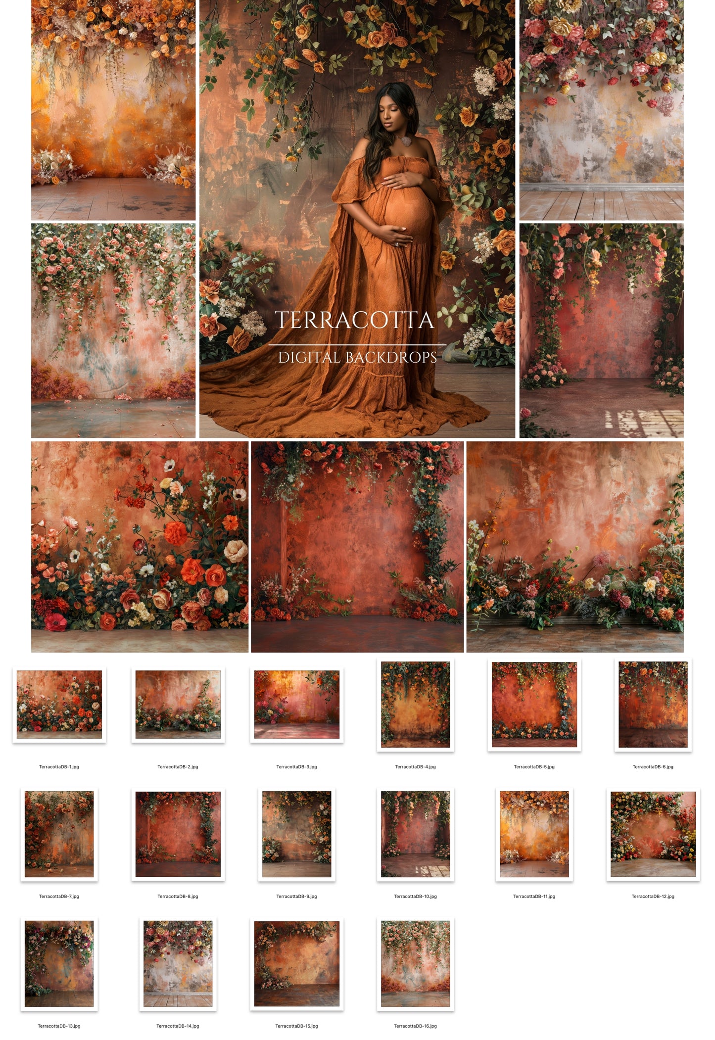 Terracotta Flowers Maternity Backdrop Overlays