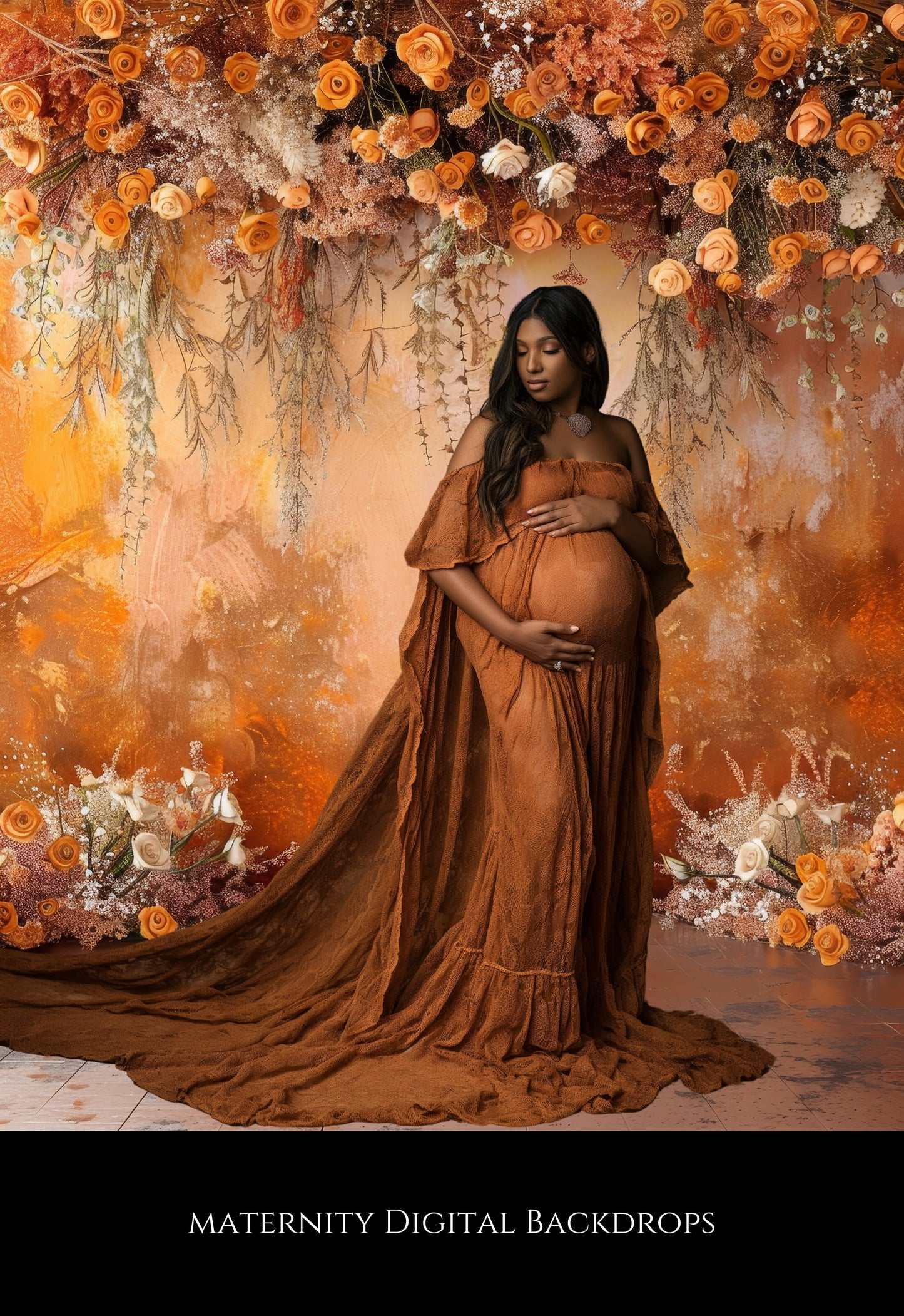 Terracotta Flowers Maternity Backdrop Overlays