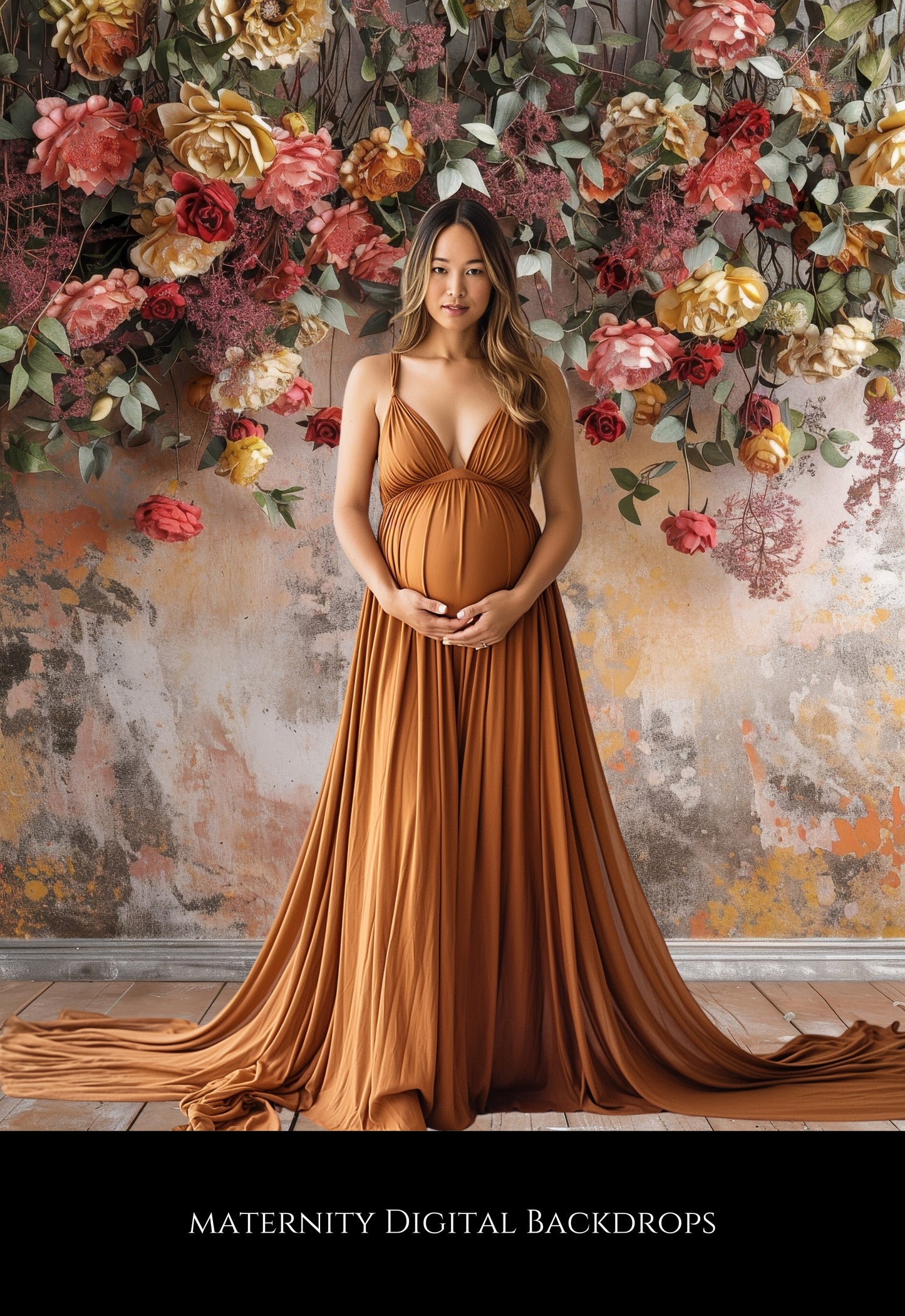 Terracotta Flowers Maternity Backdrop Overlays