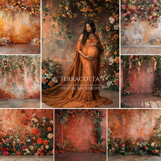 Terracotta Flowers Maternity Backdrop Overlays