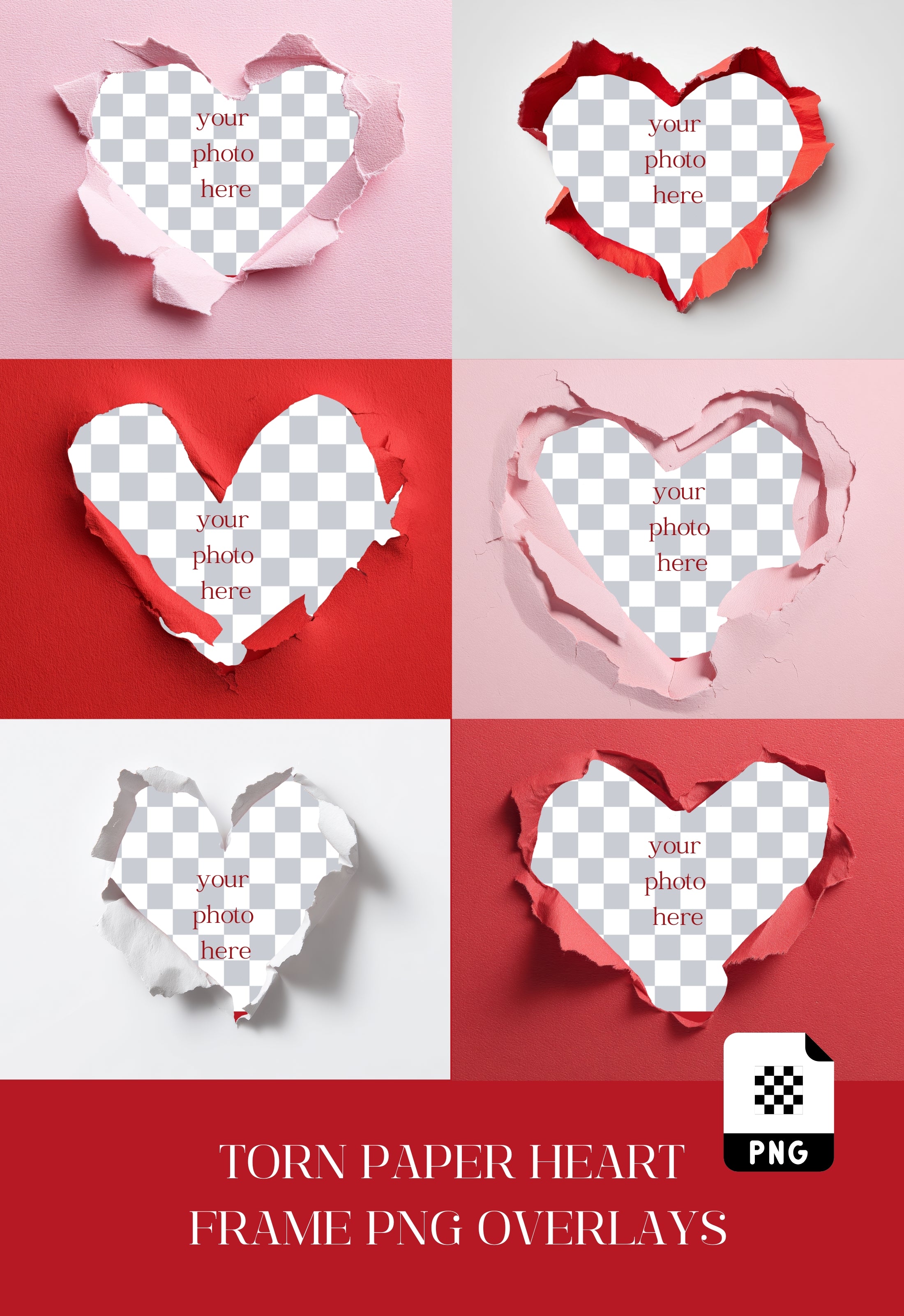 Ripped Paper Heart Photo Frame Overlays
