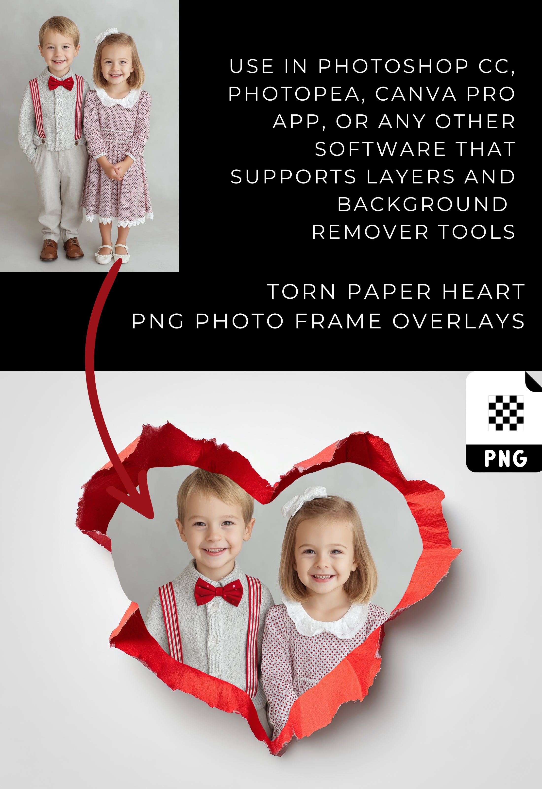 Ripped Paper Heart Photo Frame Overlays