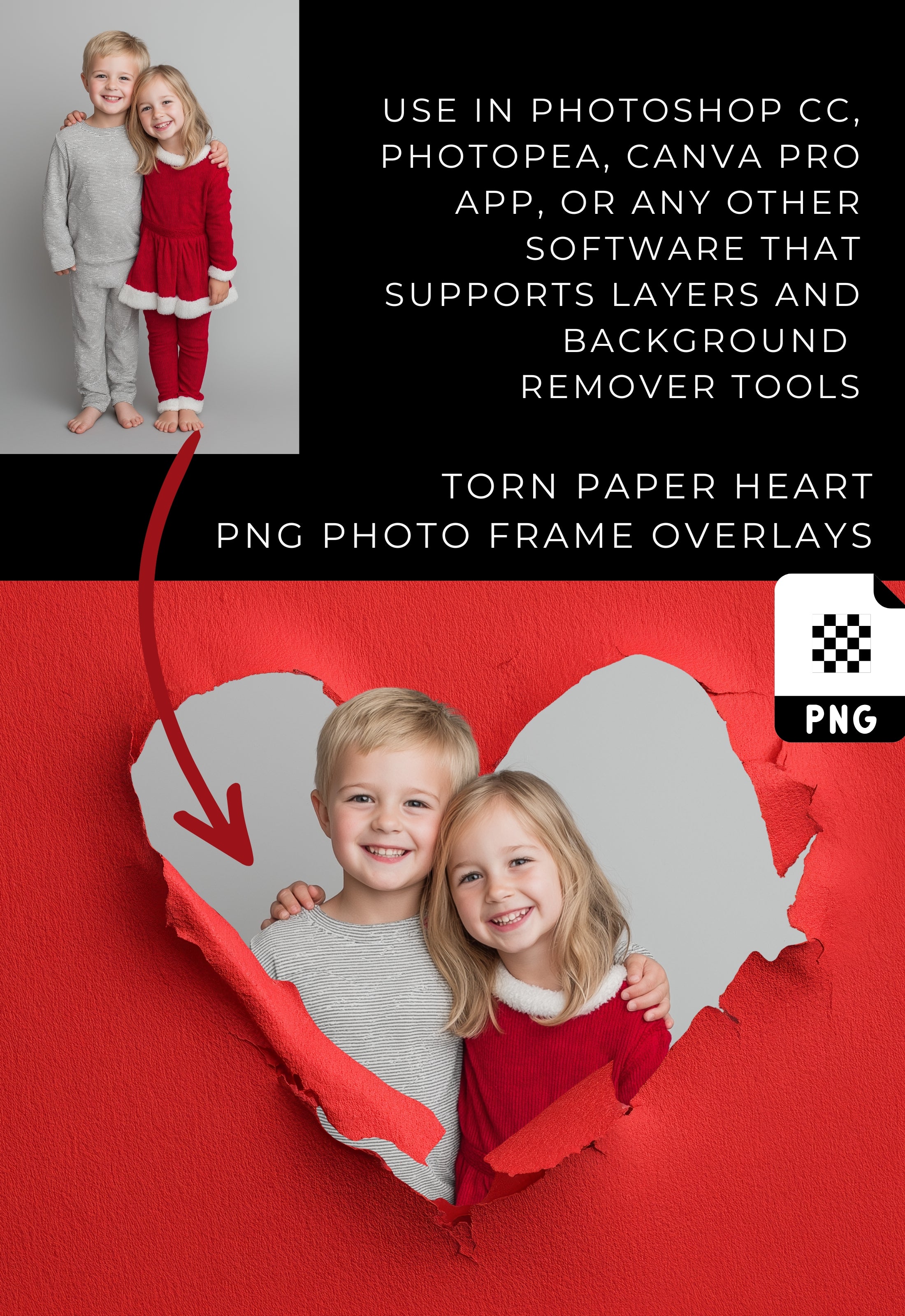 Ripped Paper Heart Photo Frame Overlays