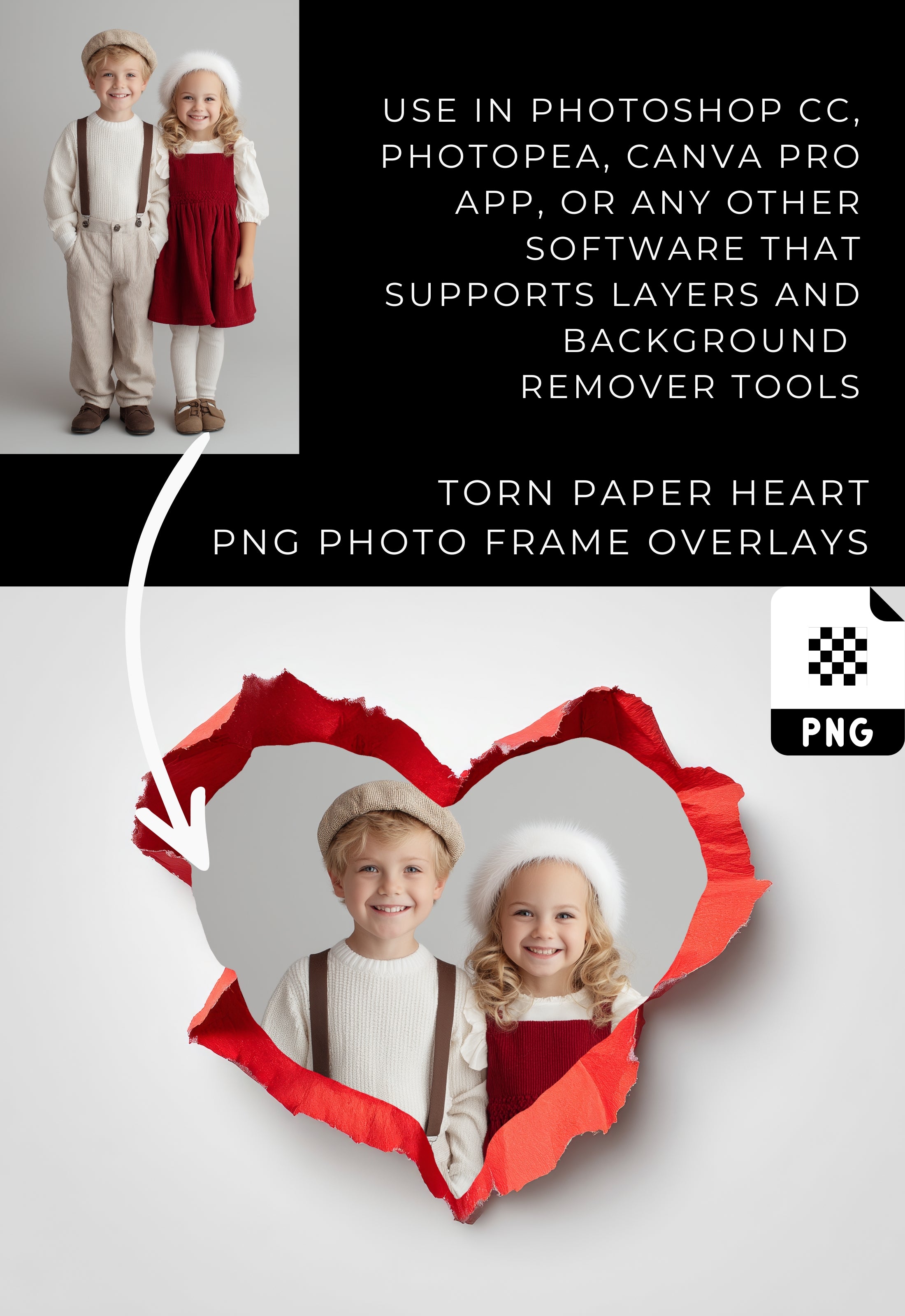 Ripped Paper Heart Photo Frame Overlays