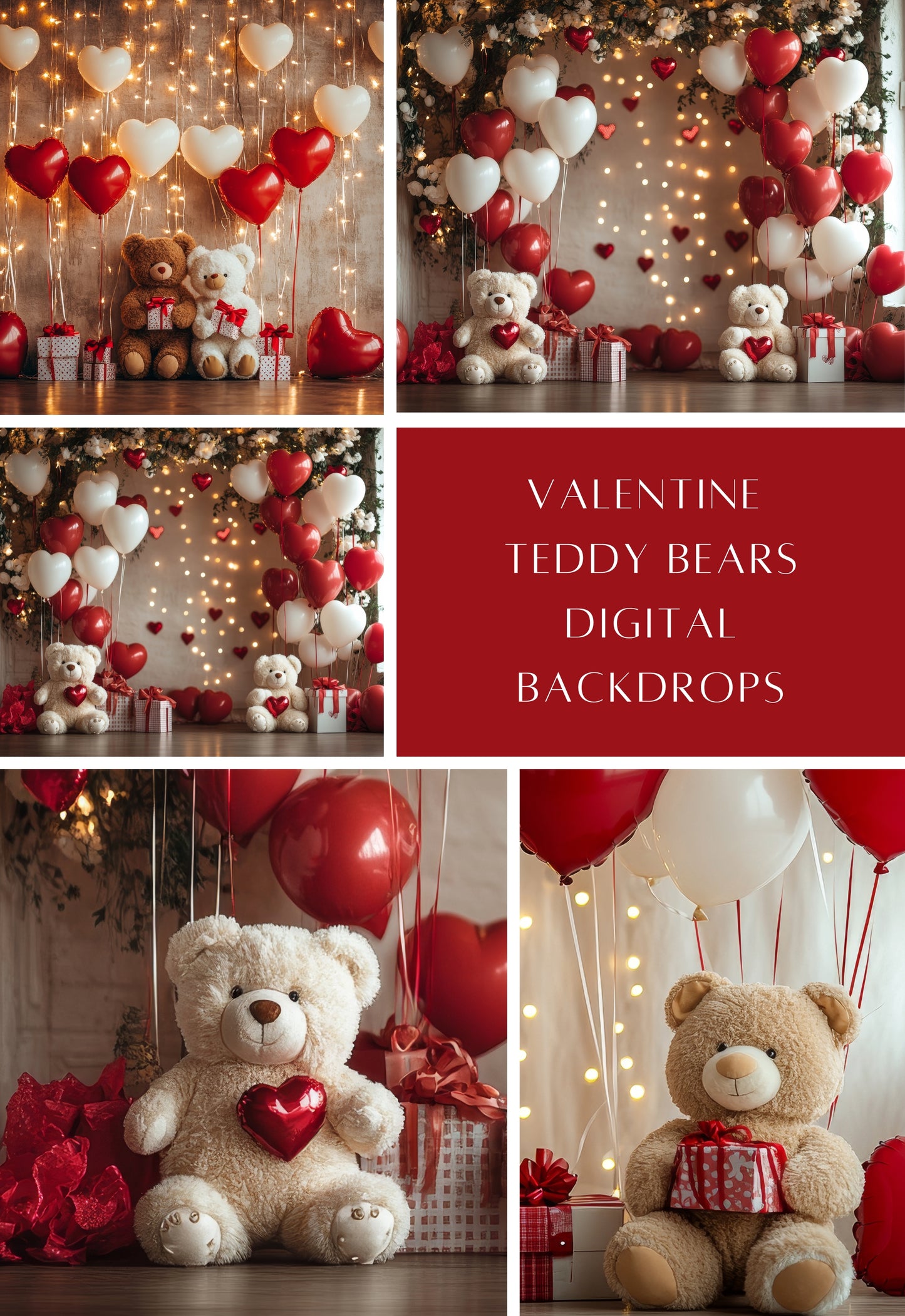 Valentine Teddy Bear Digital Backdrops