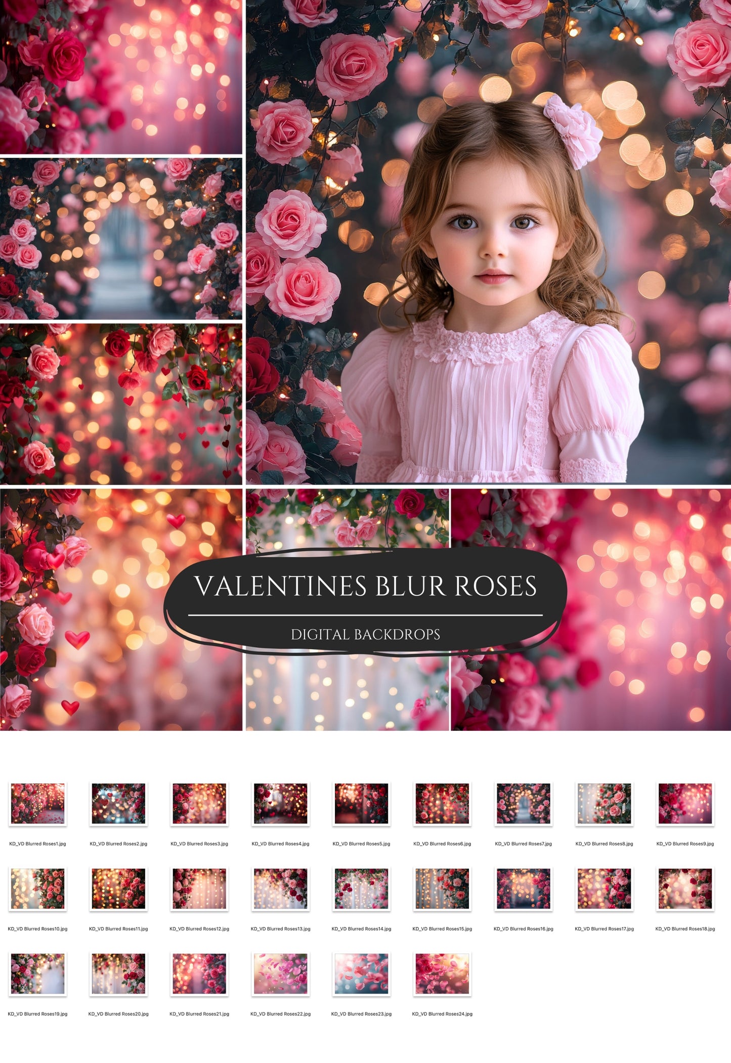 Valentine Roses Soft Bokeh Digital Backdrops