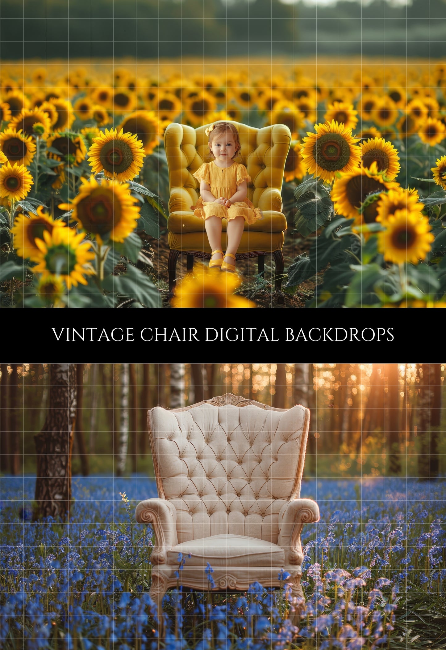 Vintage Chair in Summer Flower Field Backdrop