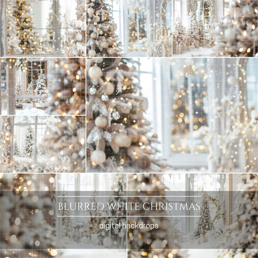 White Christmas Blurred Digital Backdrop Overlays