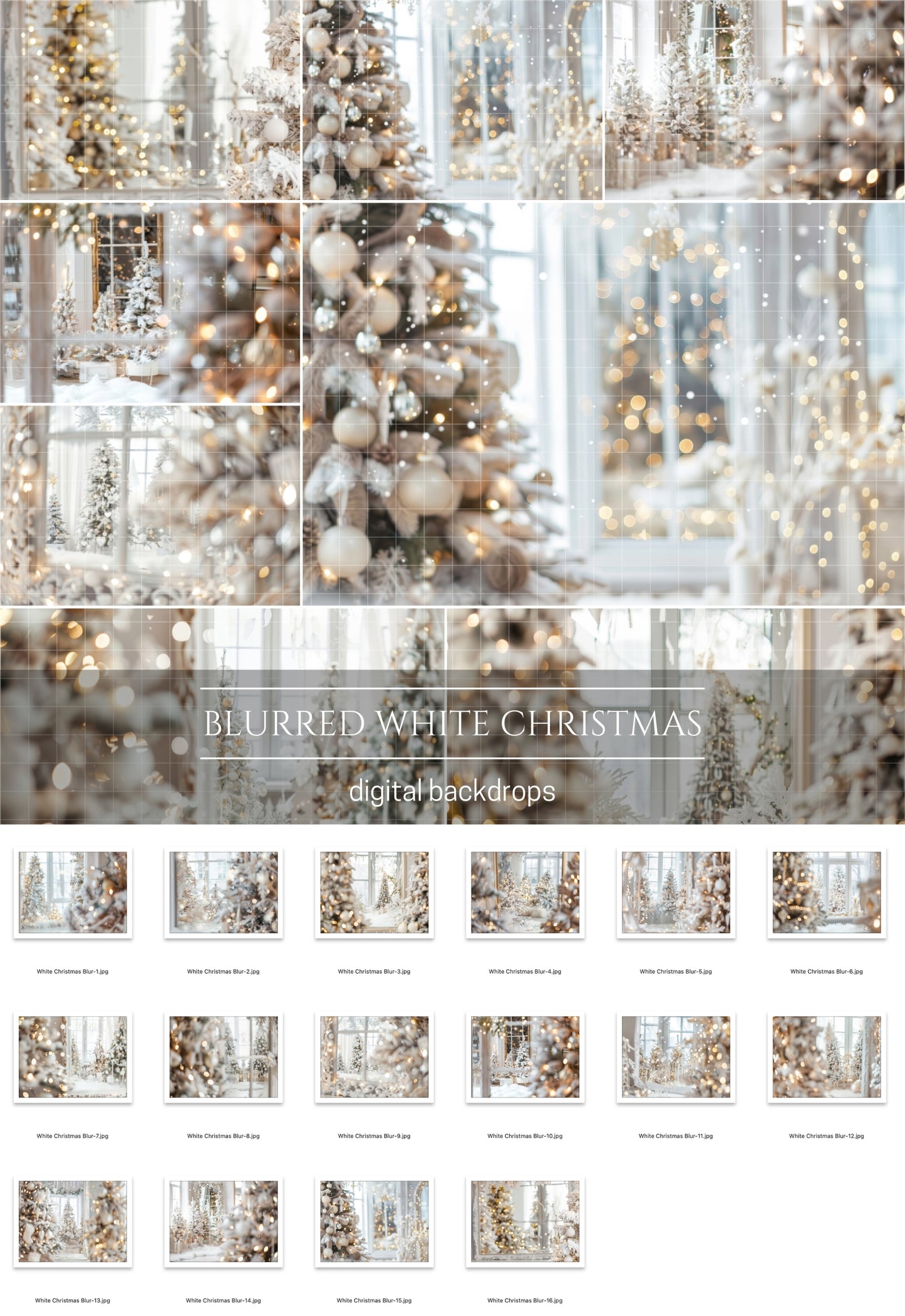 White Christmas Blurred Digital Backdrop Overlays