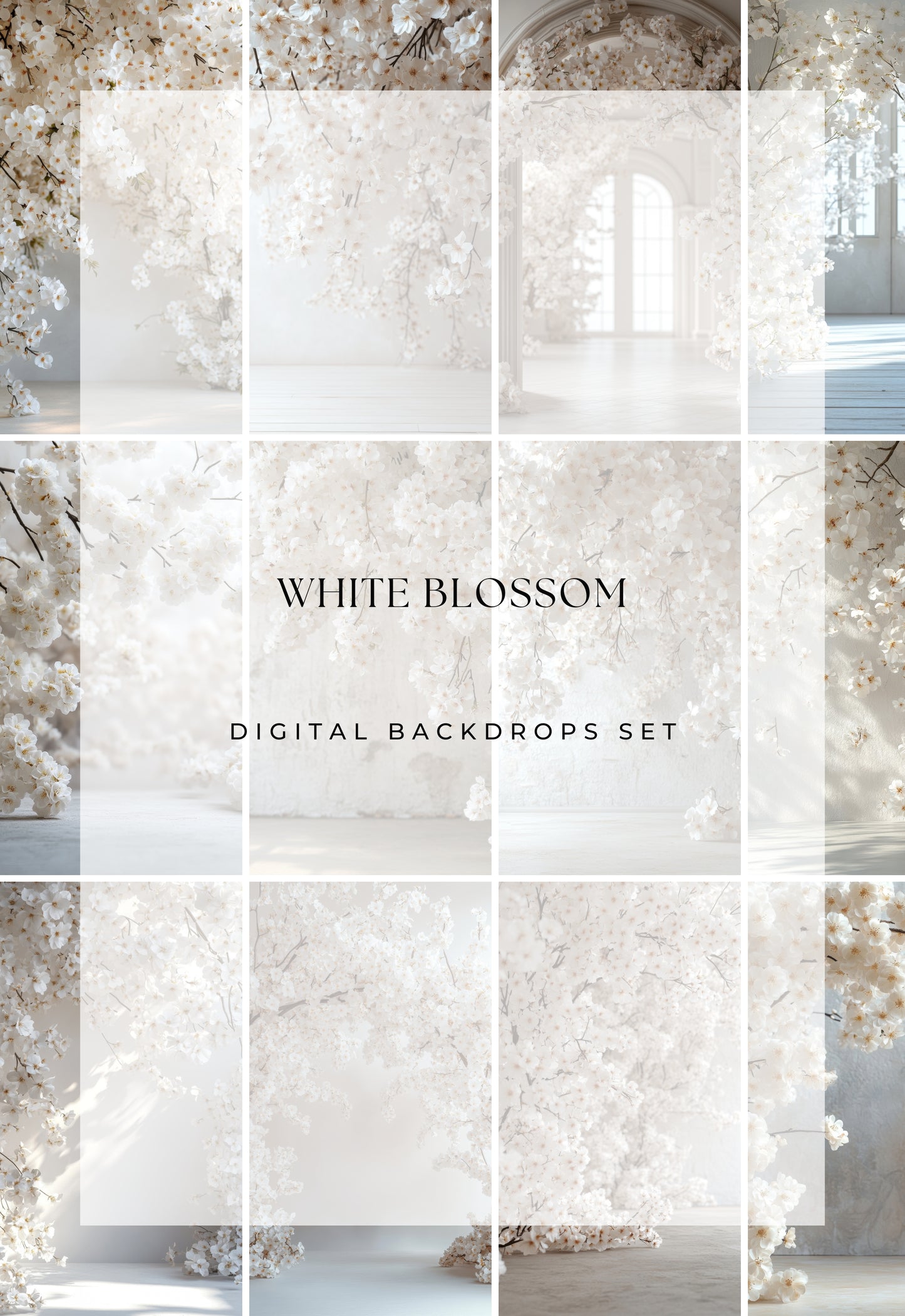 White Blossom Floral Digital Backdrops