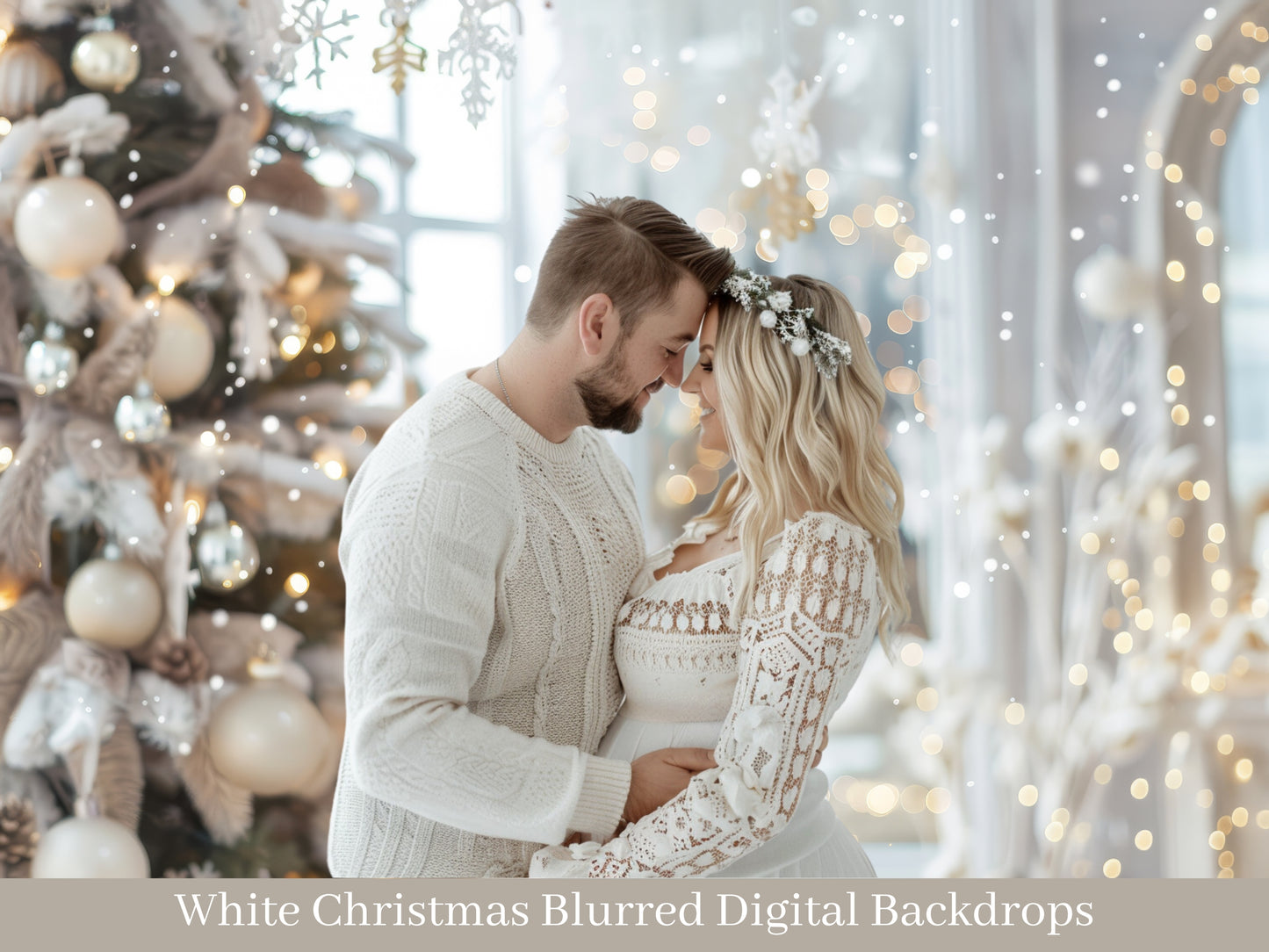 White Christmas Blurred Digital Backdrop Overlays