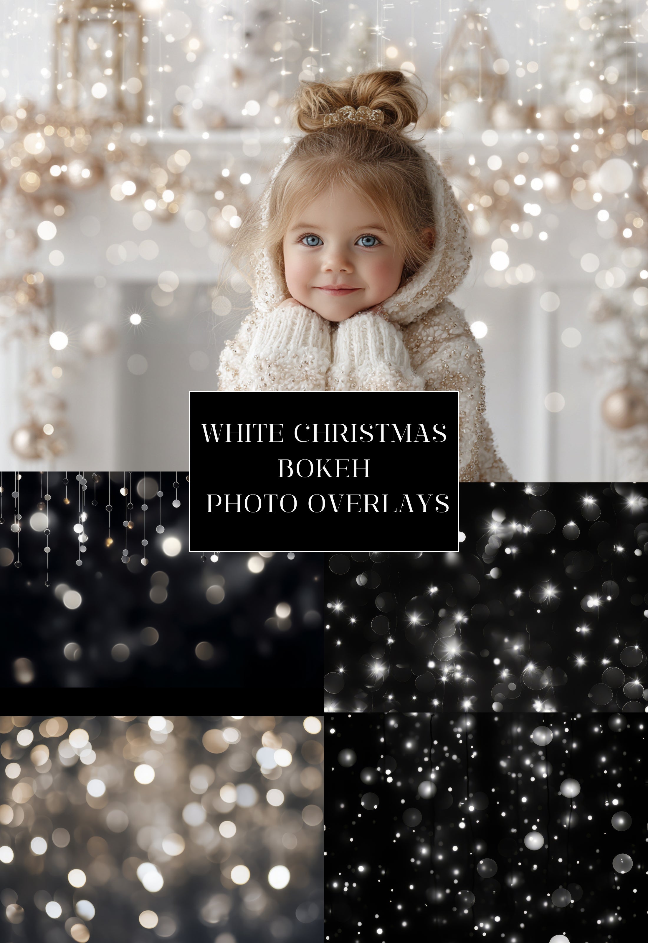 White Christmas Bokeh Photo Overlays