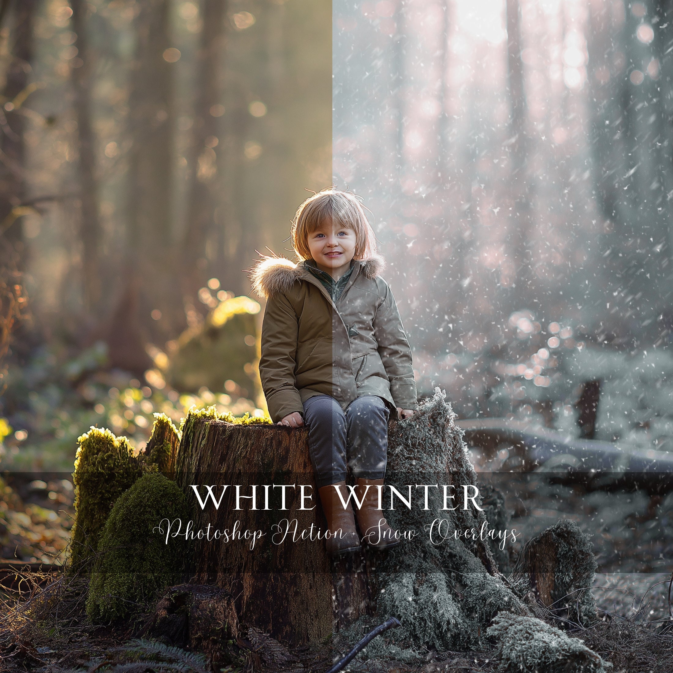 White Winter Photoshop Action and Snow Overlays Bundle Offer