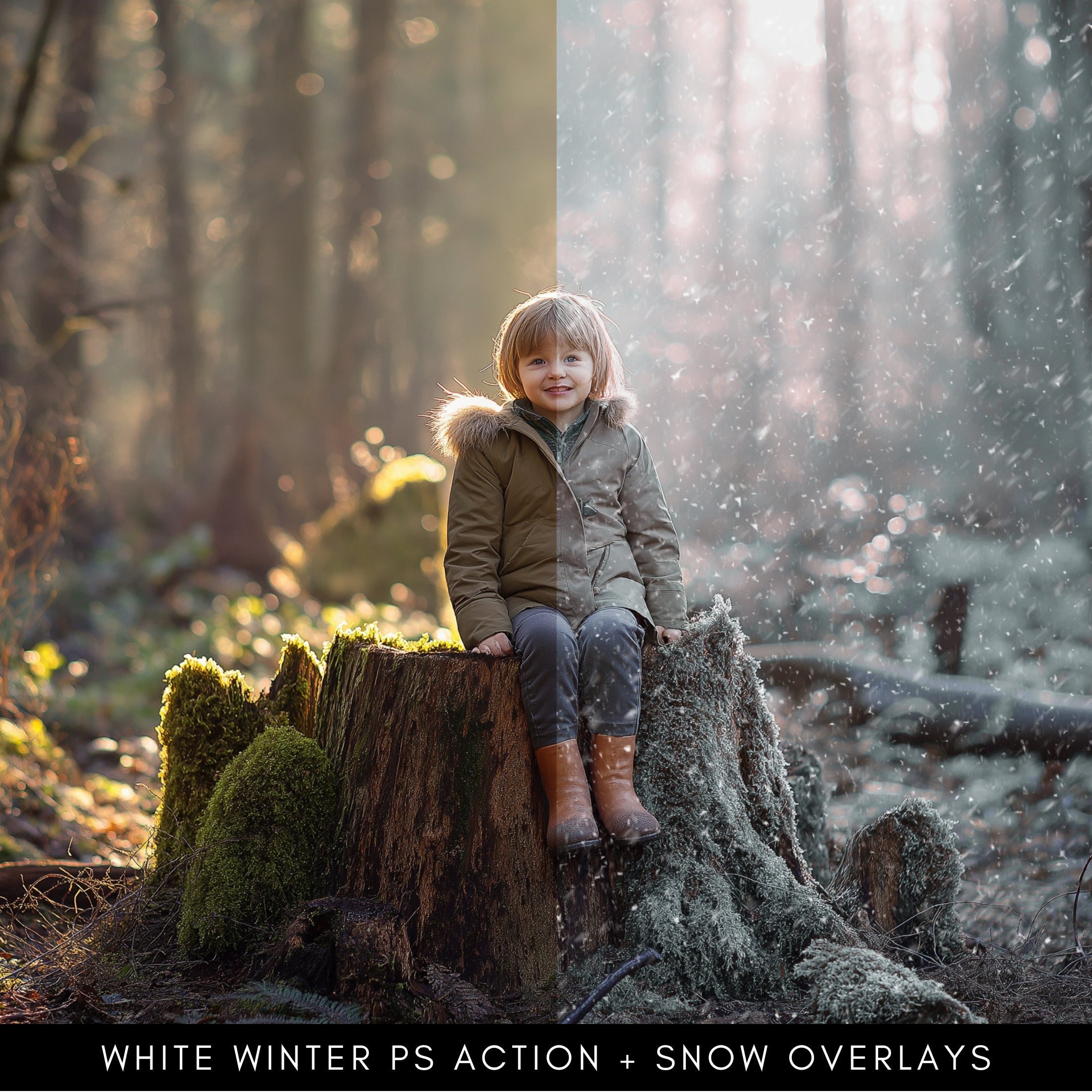 White Winter Photoshop Action and Snow Overlays Bundle Offer