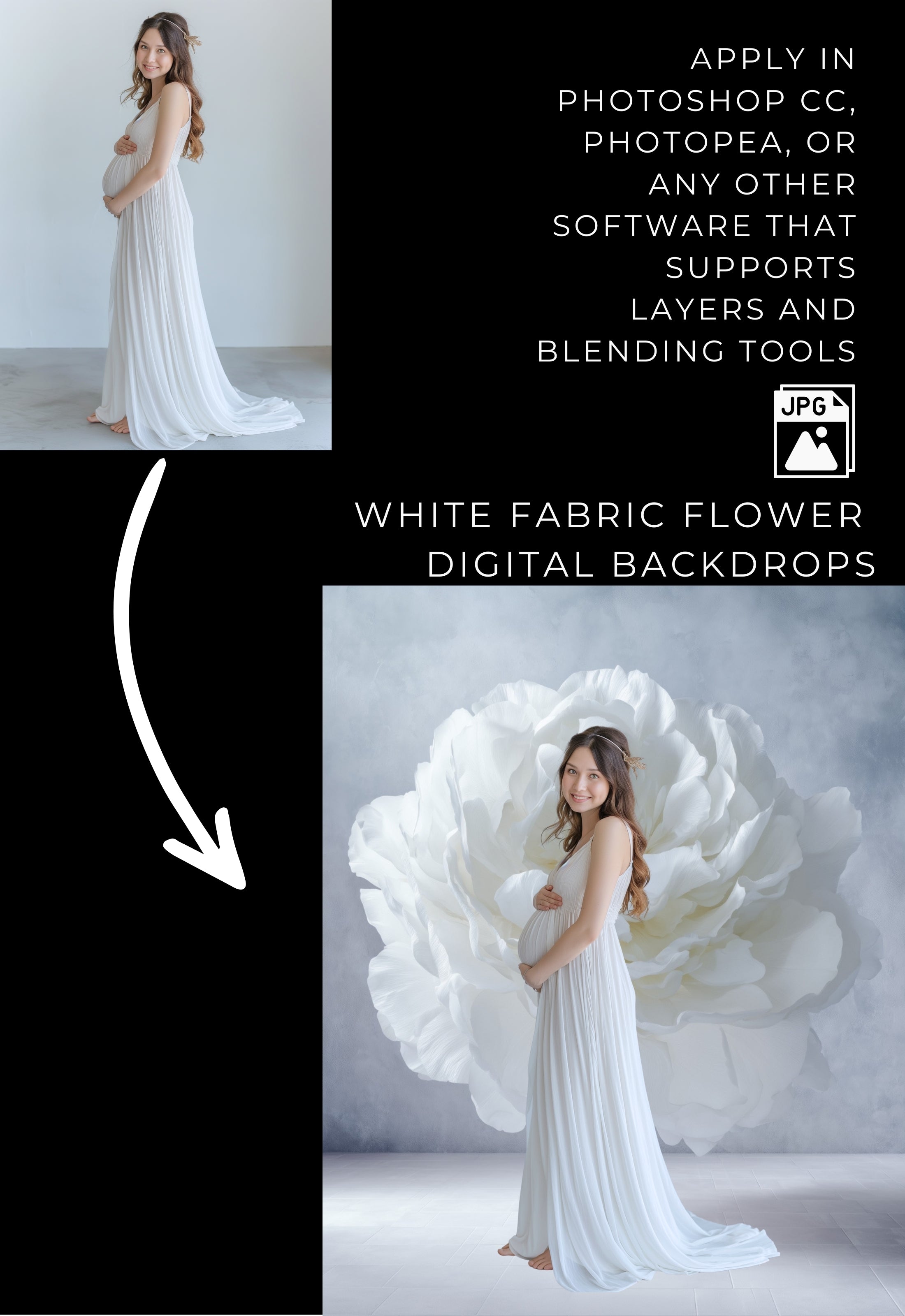White Fabric Flower Maternity Backdrop Overlays