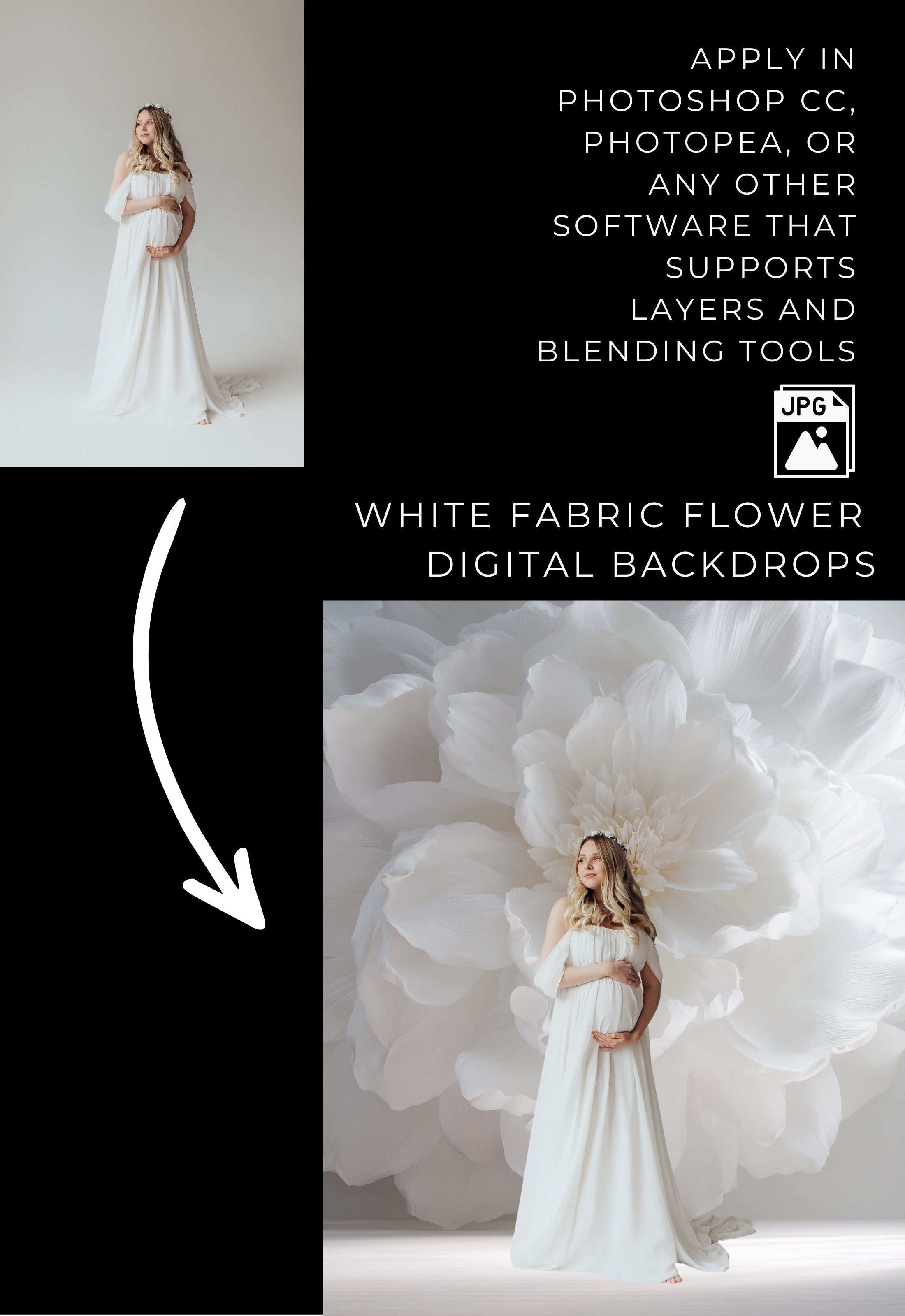 White Fabric Flower Maternity Backdrop Overlays
