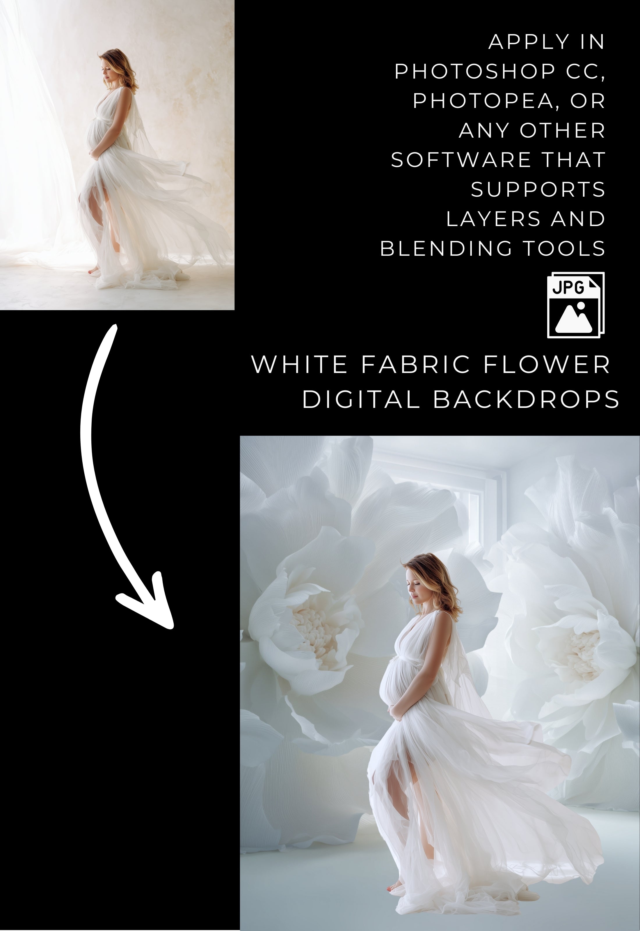 White Fabric Flower Maternity Backdrop Overlays