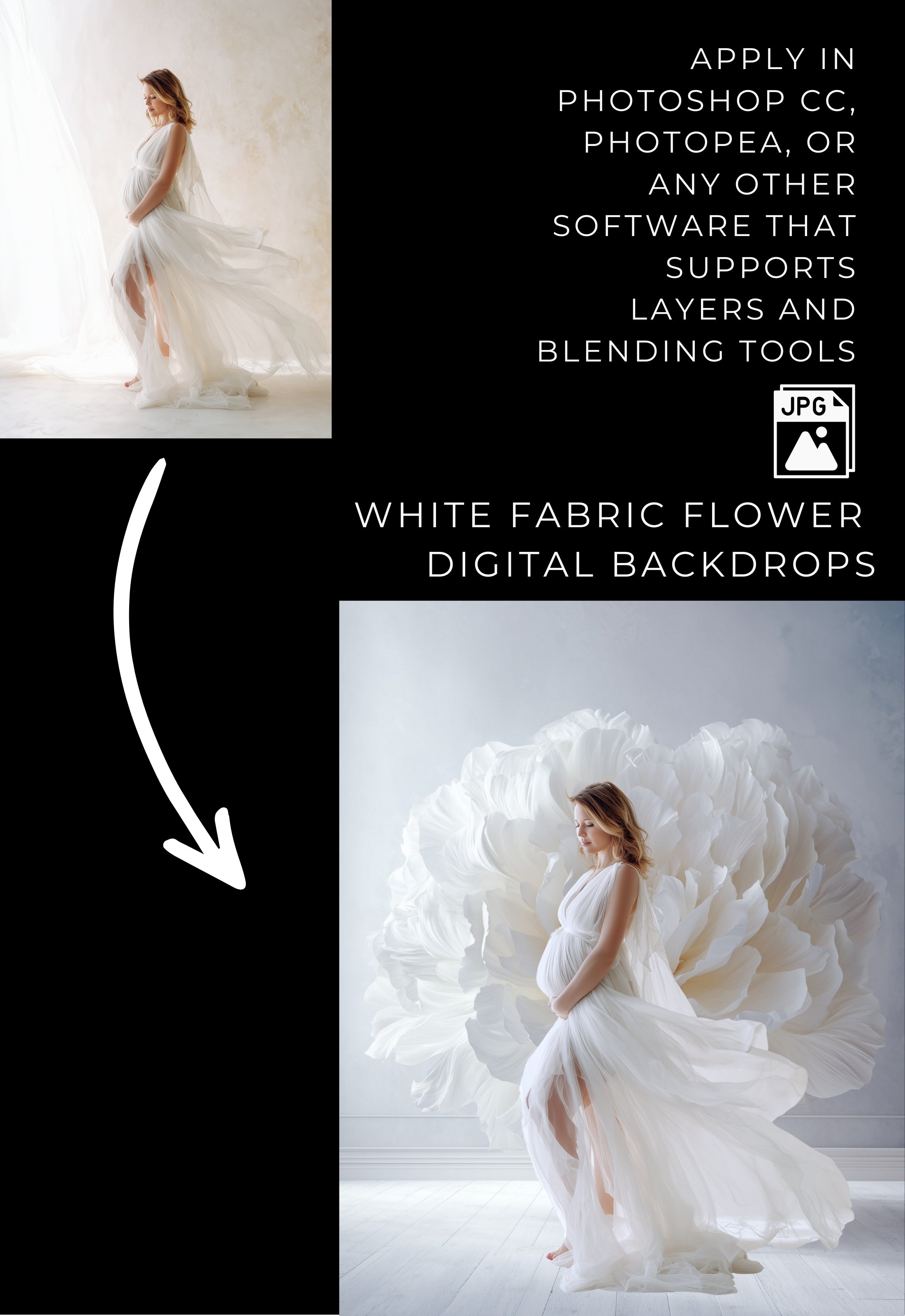 White Fabric Flower Maternity Backdrop Overlays