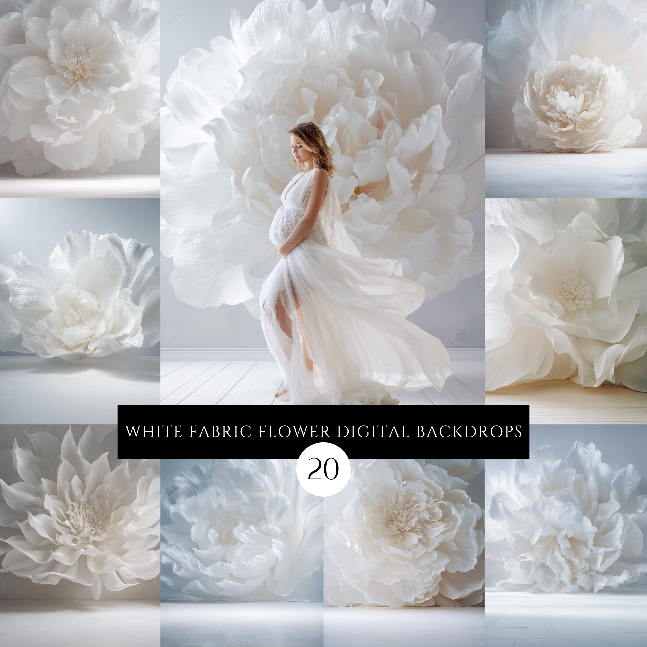 White Fabric Flower Maternity Backdrop Overlays