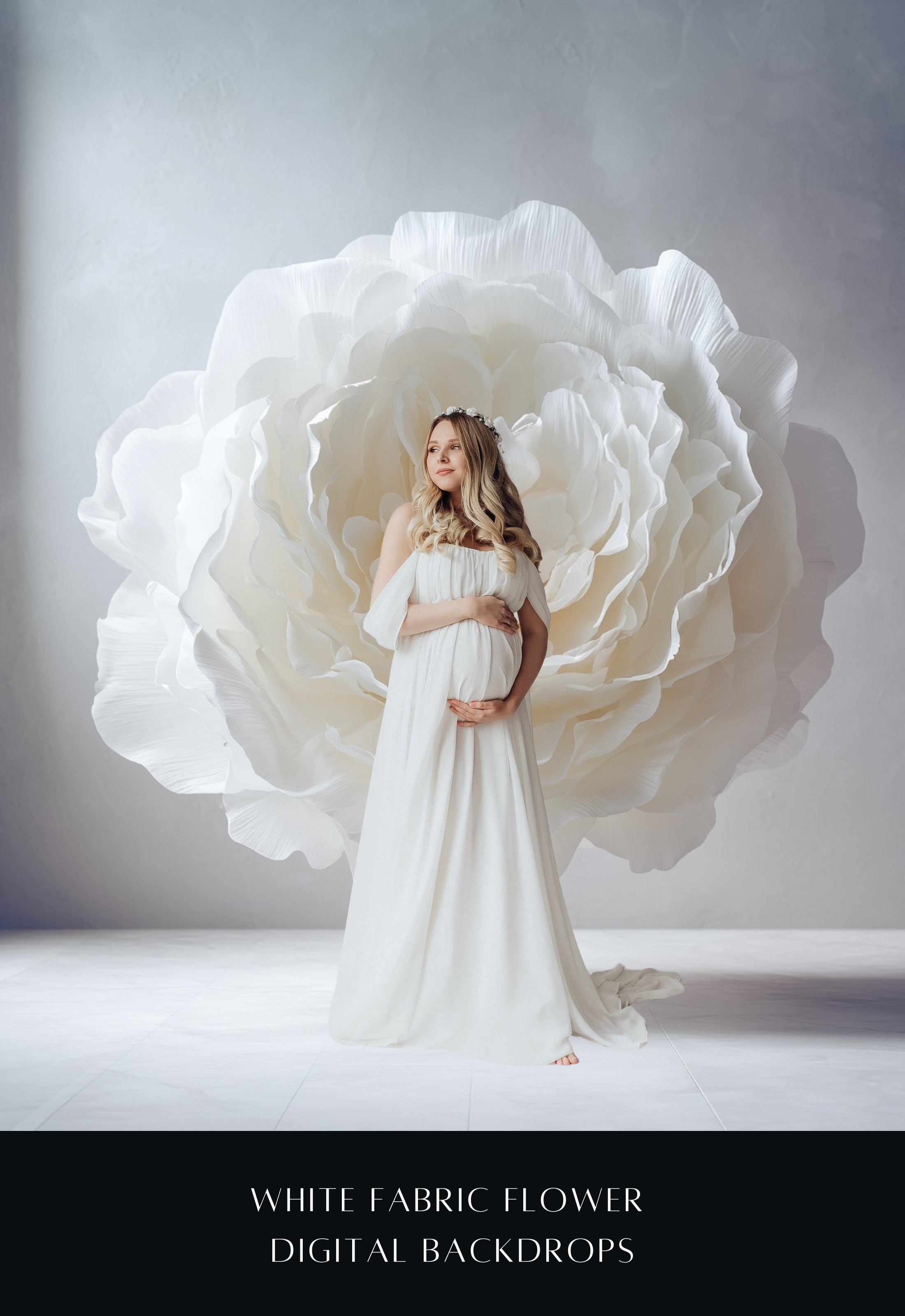 White Fabric Flower Maternity Backdrop Overlays