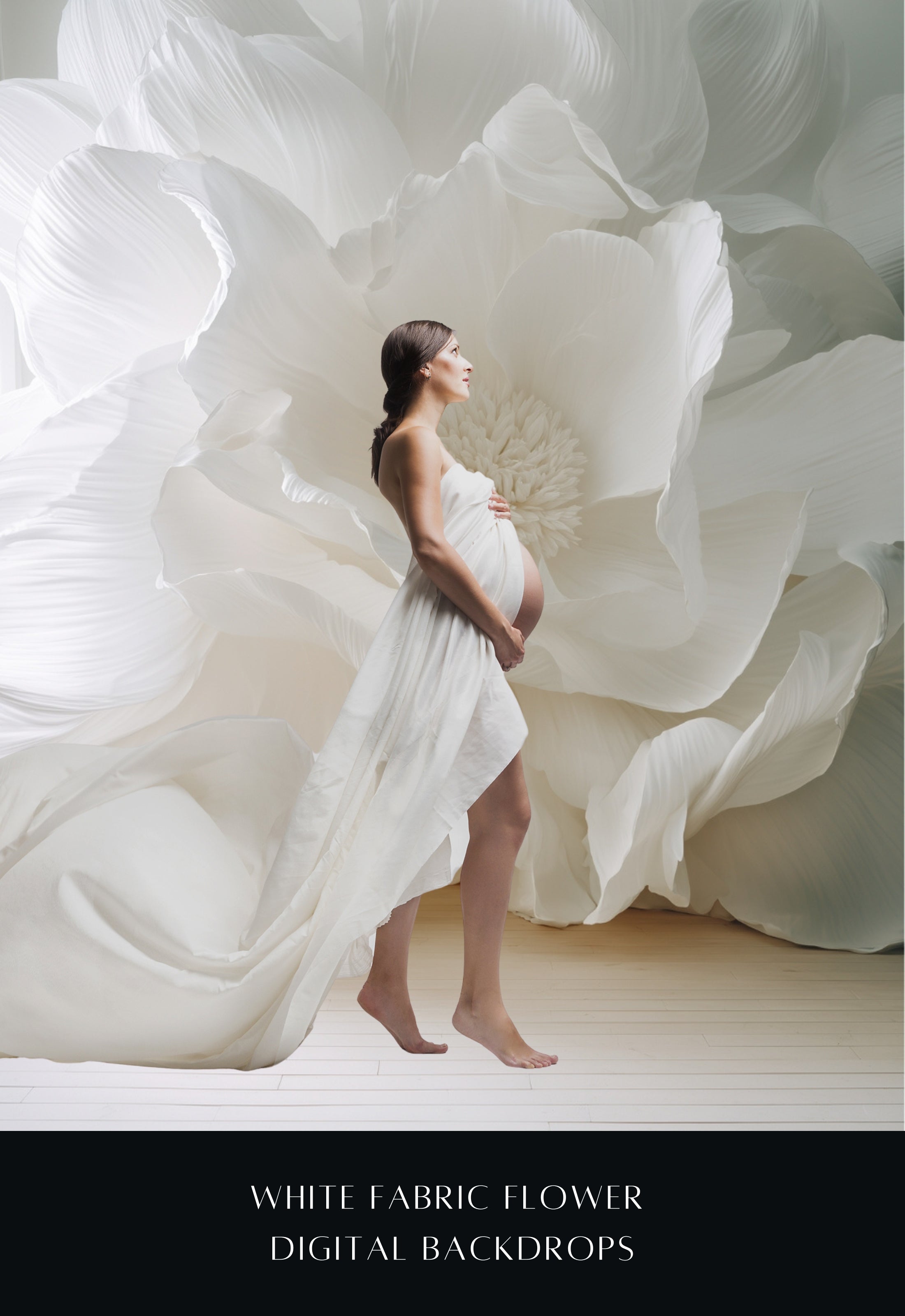White Fabric Flower Maternity Backdrop Overlays