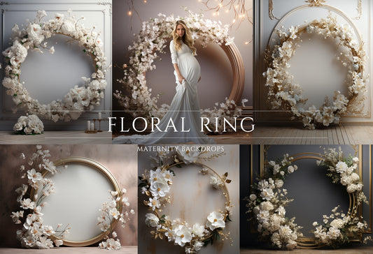 White Floral Ring Digital Backdrop