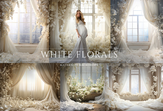 White Floral Room Digital Backdrop