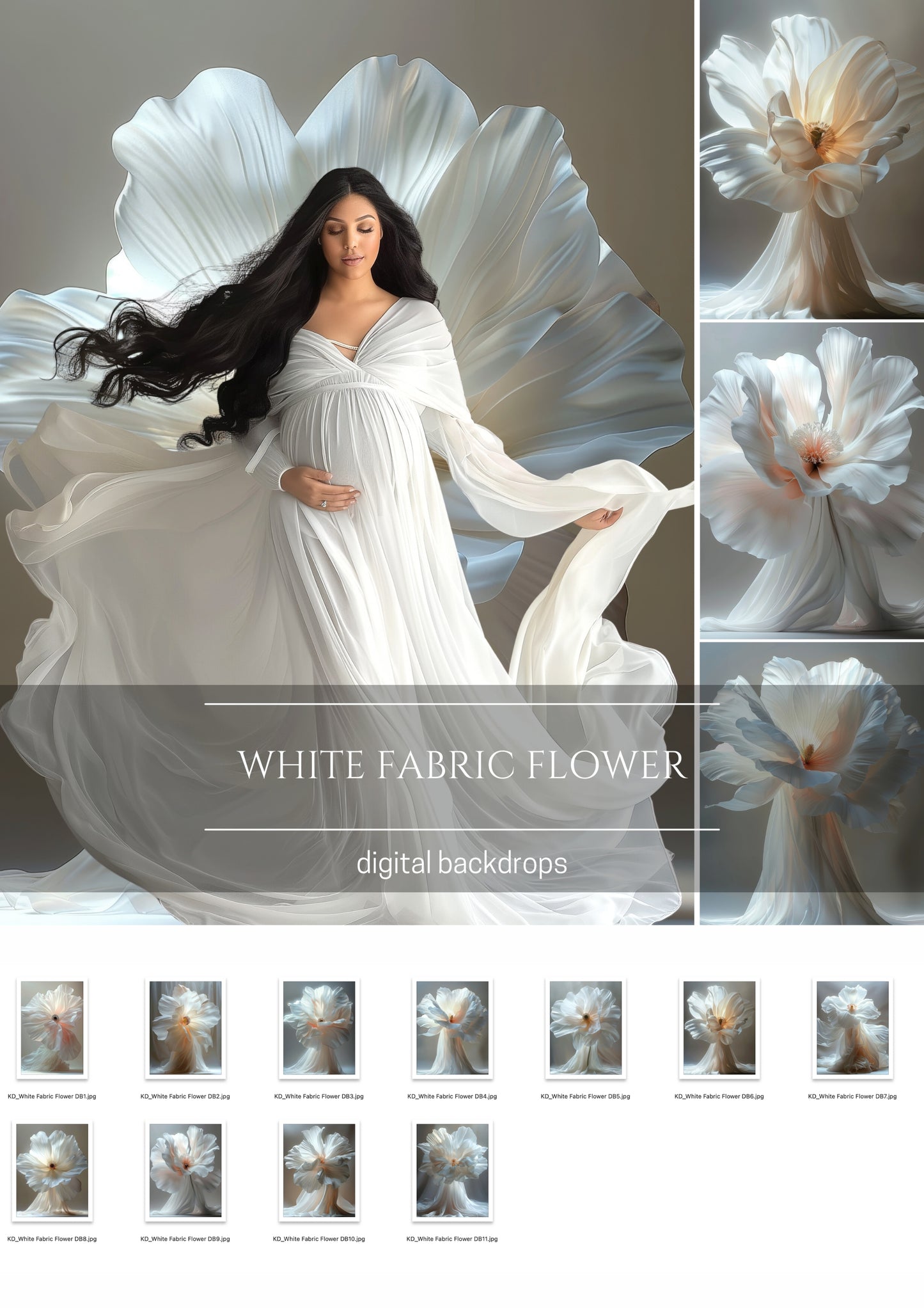 White Floral Backgrounds Digital Backdrops Overlay