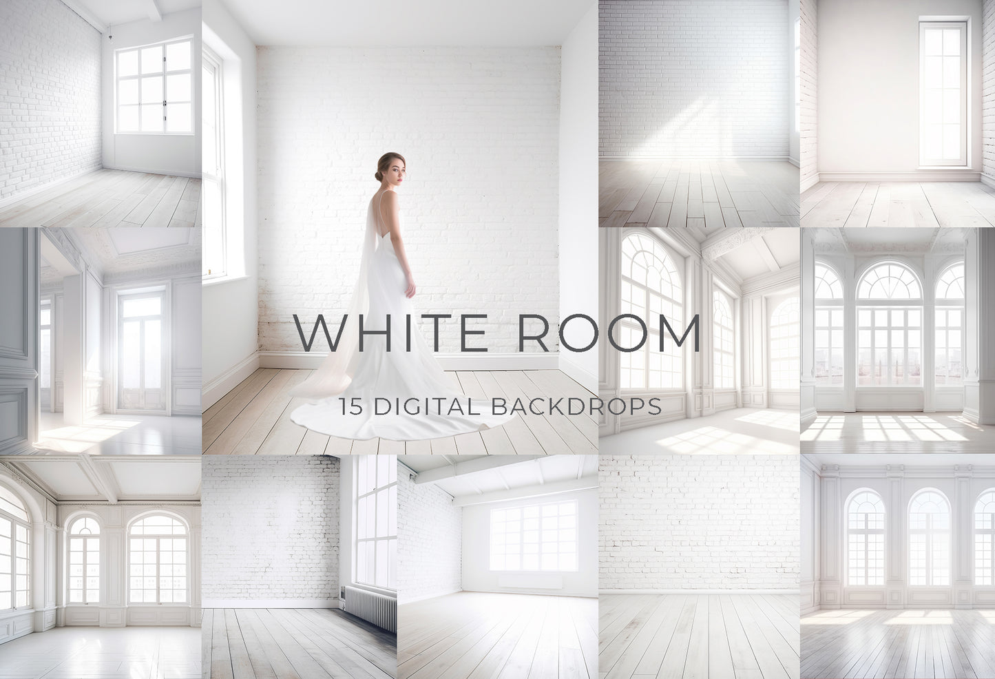 15 White Room Digital Photo Backdrops