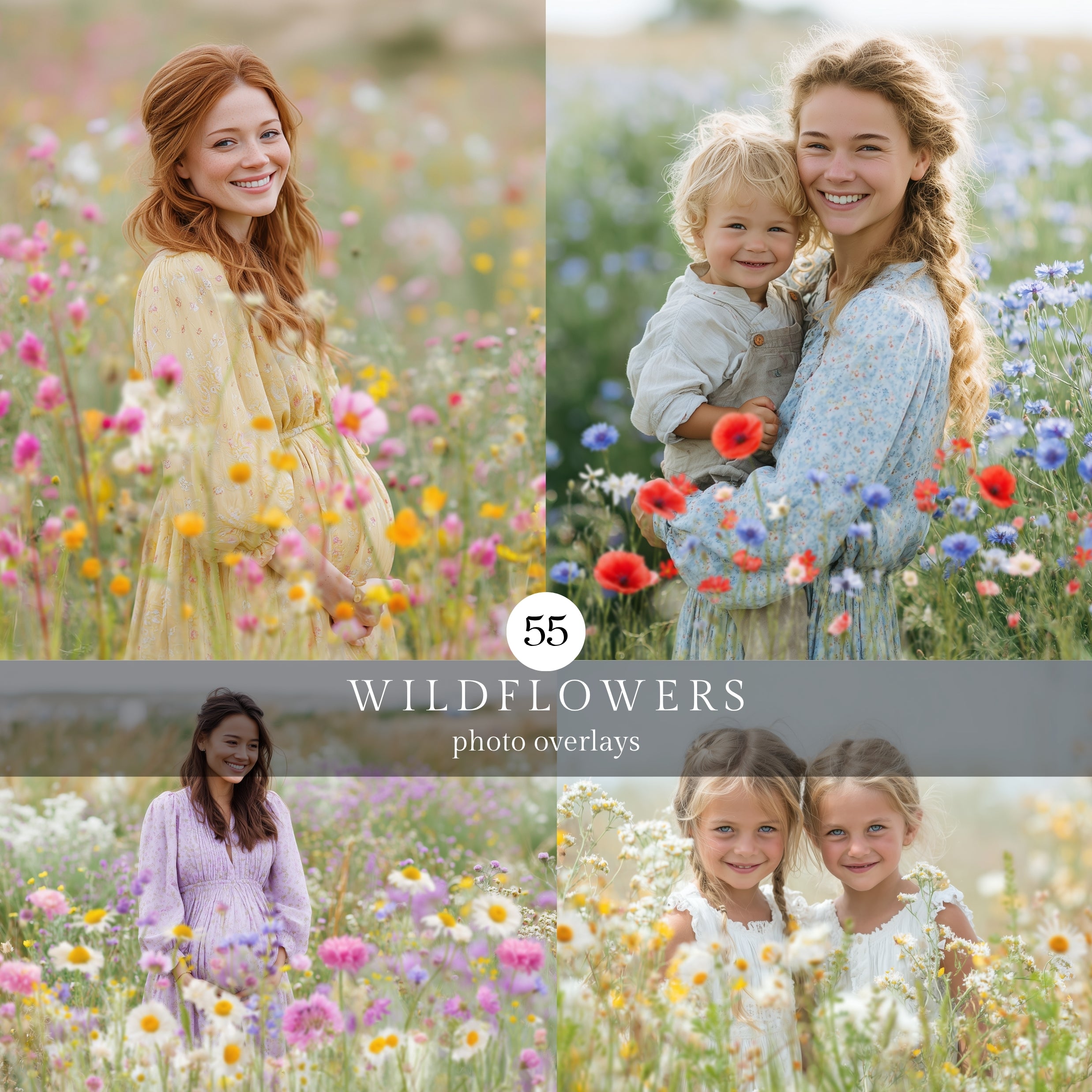 55 Wildflowers Soft Border Photo Overlays