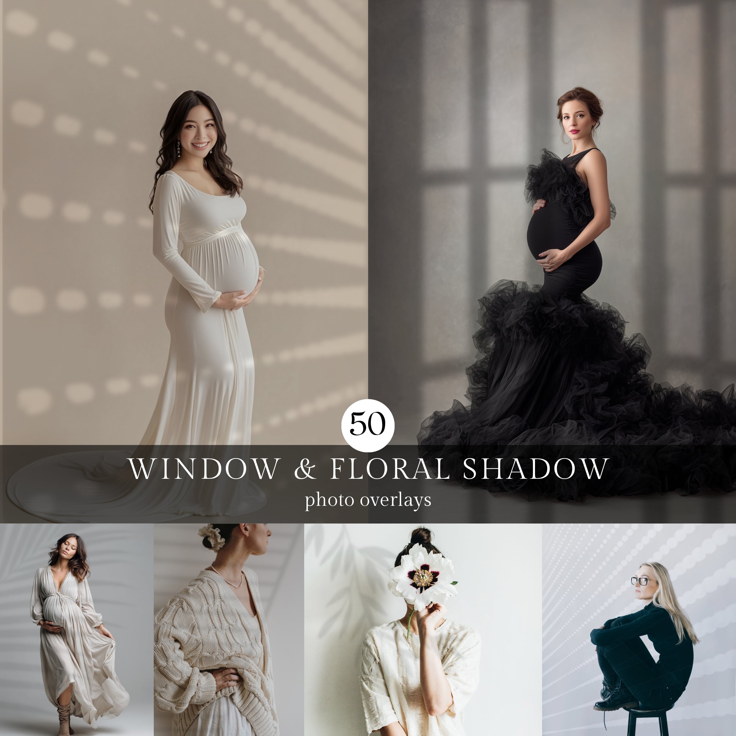 50 Window and Floral Shadow PNG Overlays: Photoshop Maternity Photography Backdrops