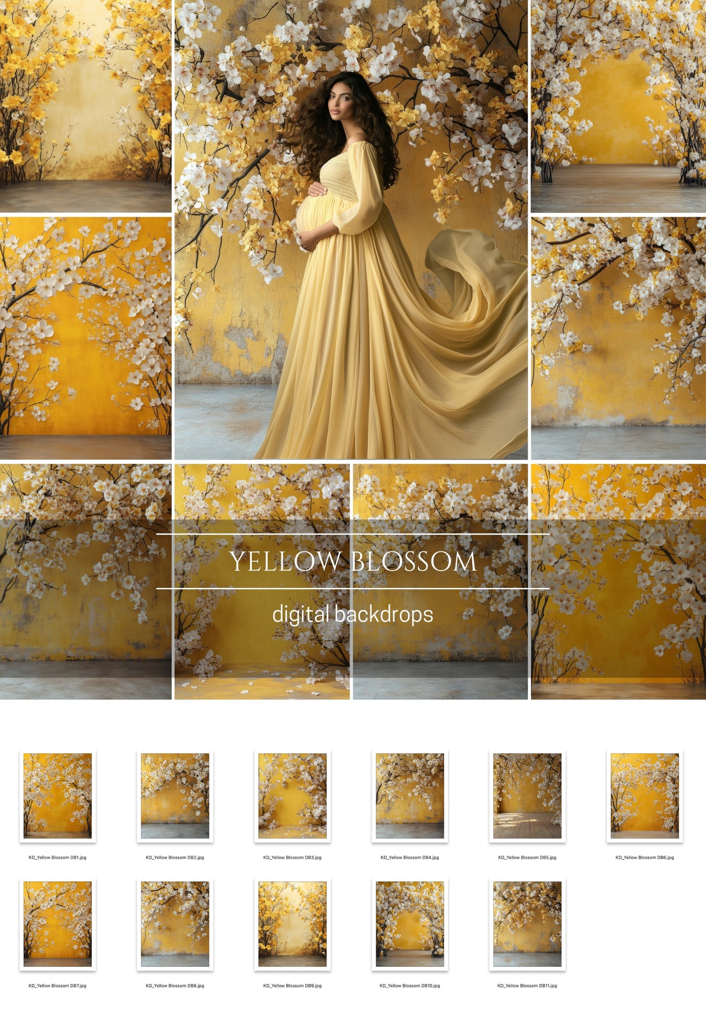 Yellow Blossom Floral Digital Backdrops