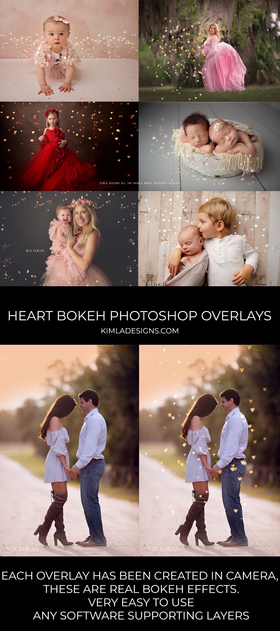 All the Hearts Bokeh Photoshop Overlays - Photoshop Overlays, Digital Backgrounds and Lightroom Presets