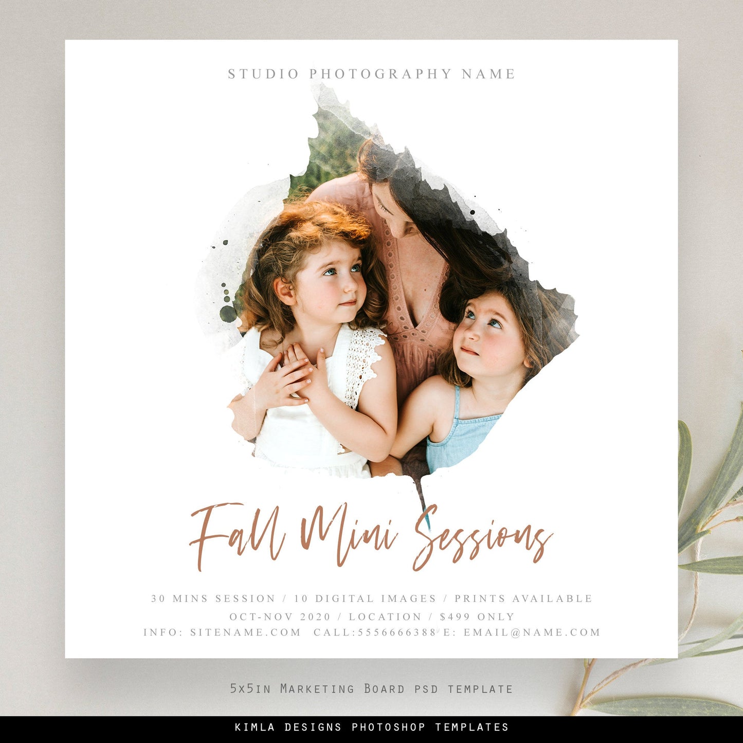 Fall Mini Session Template, Watercolor Photo Mask