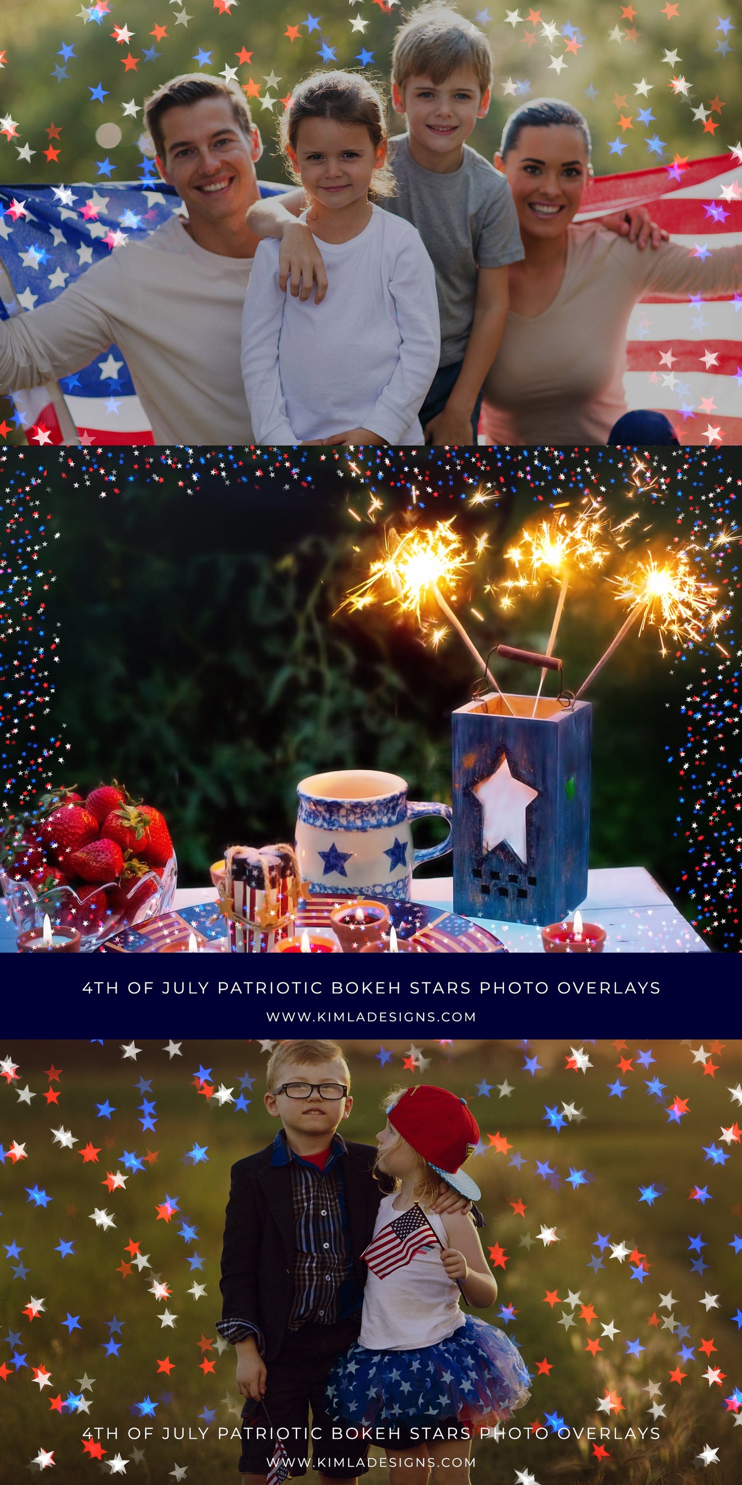 4th of July Patriotic Bokeh Stars Photoshop Overlays - Photoshop Overlays, Digital Backgrounds and Lightroom Presets