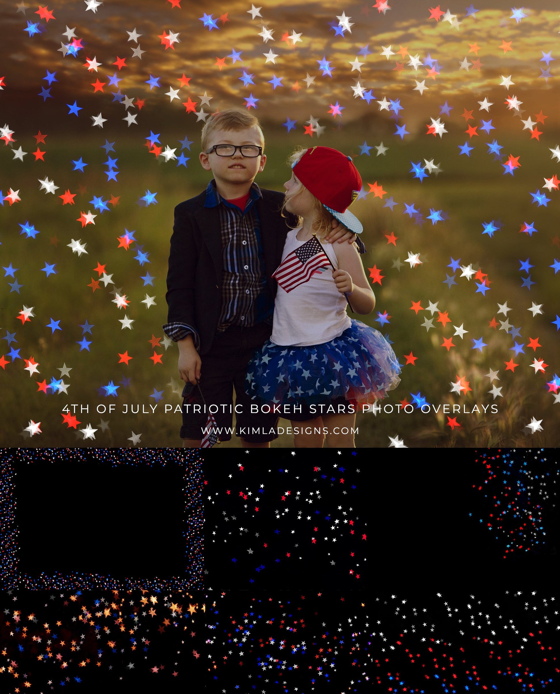 4th of July Patriotic Bokeh Stars Photoshop Overlays - Photoshop Overlays, Digital Backgrounds and Lightroom Presets