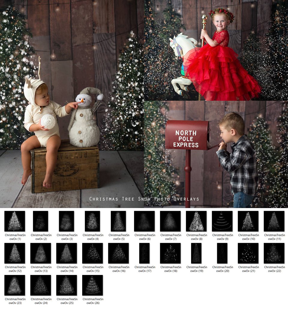 Christmas Tree Snow Overlays - Photoshop Overlays, Digital Backgrounds and Lightroom Presets