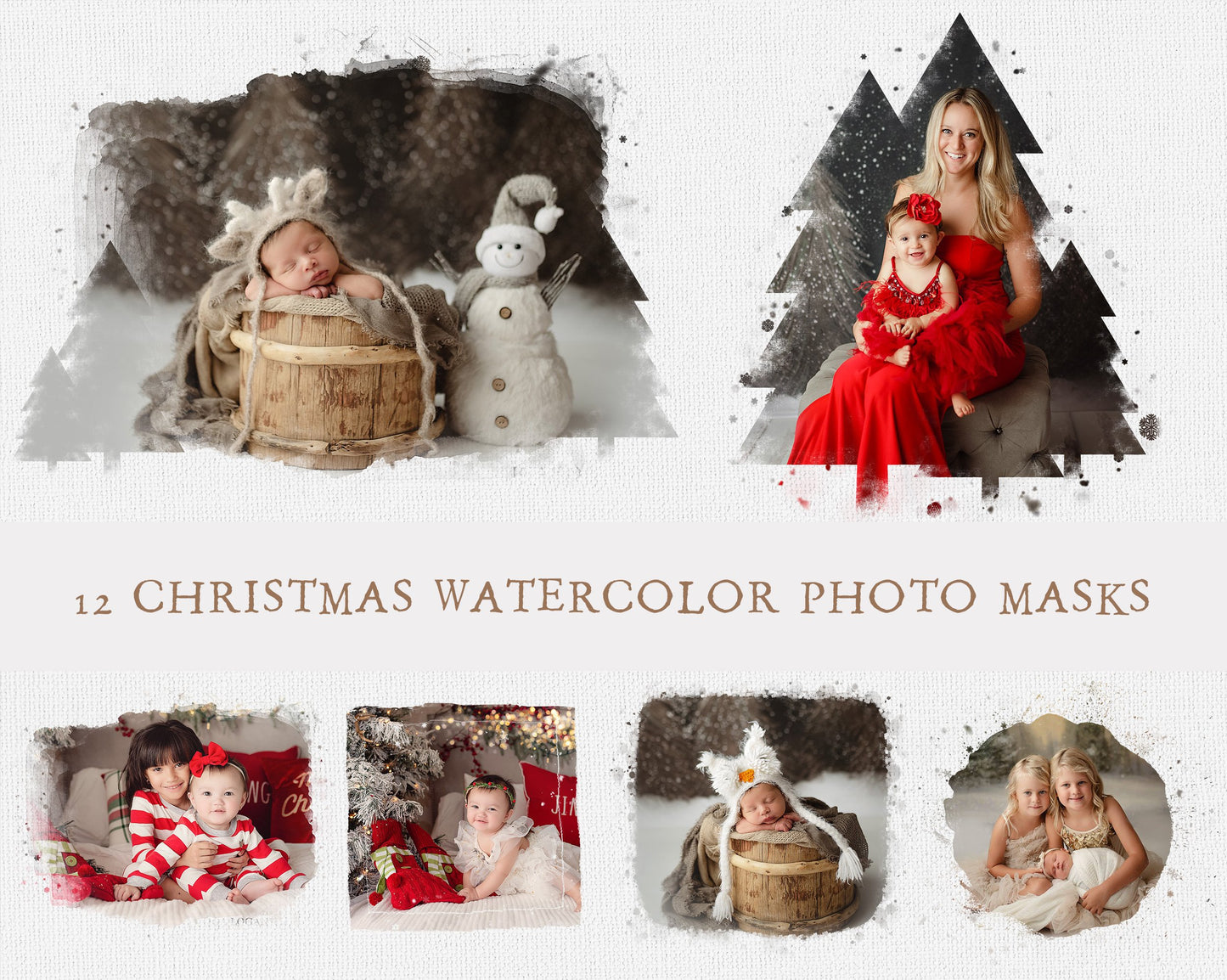 12 Watercolor Christmas Portrait Photo Masks